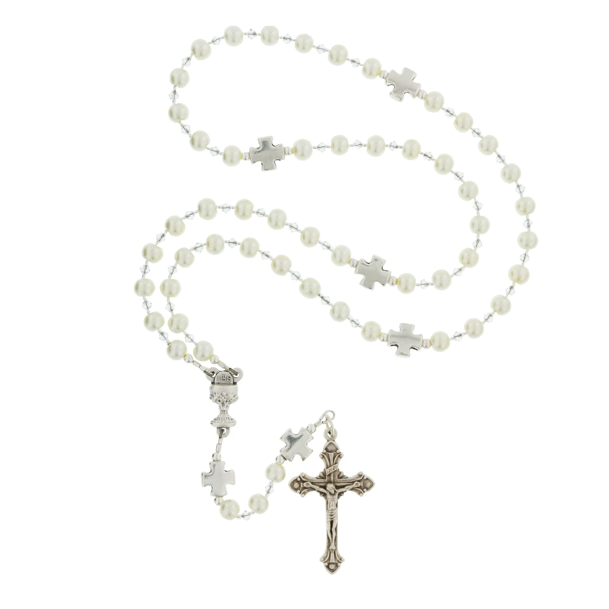 First Communion Glass Pearl Rosary - Image 3