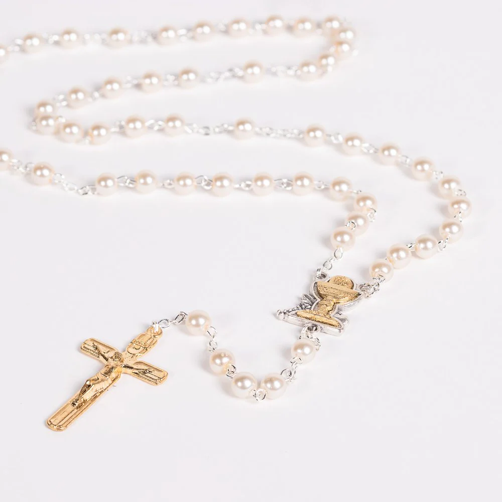 First Communion Gold, Silver & Pearl Rosary with Keepsake Box - Image 3
