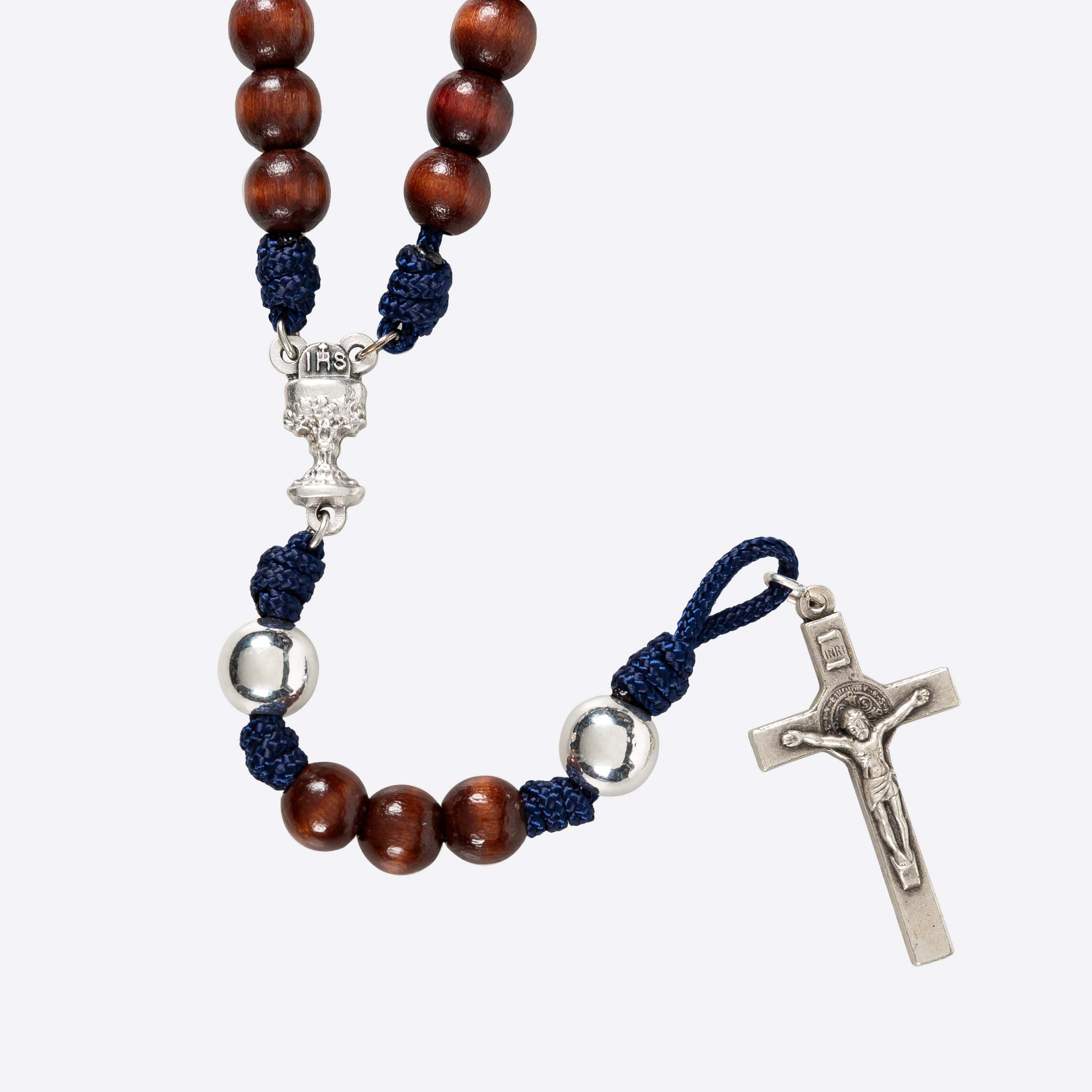 First Communion Wood & Blue Paracord Rosary - Image 2