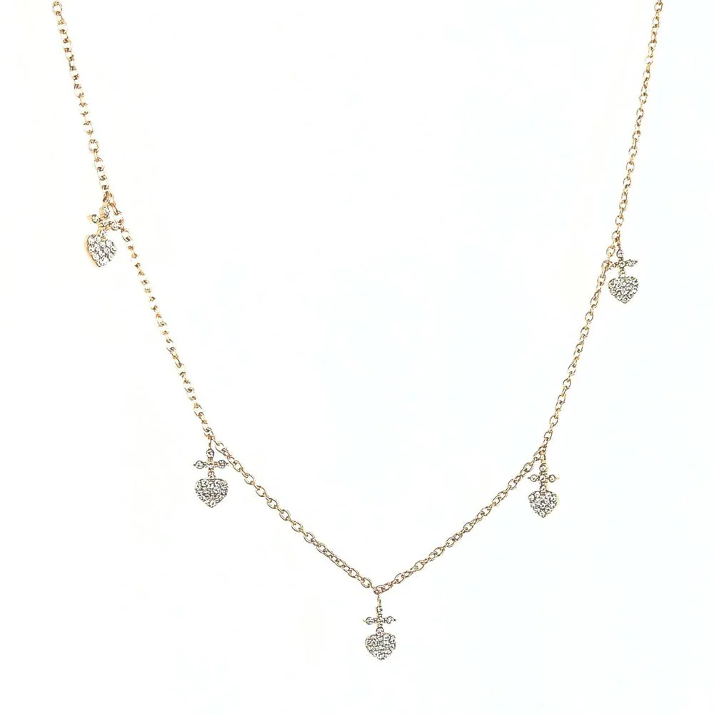 Five Charm Crystal Sacred Heart Necklace