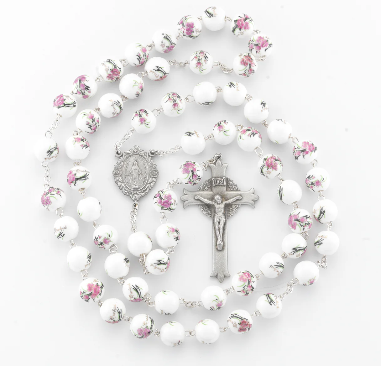 Floral Bead & Pewter Rosary