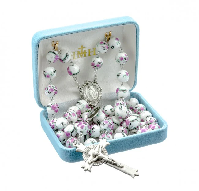 Floral Bead & Pewter Rosary - Image 2
