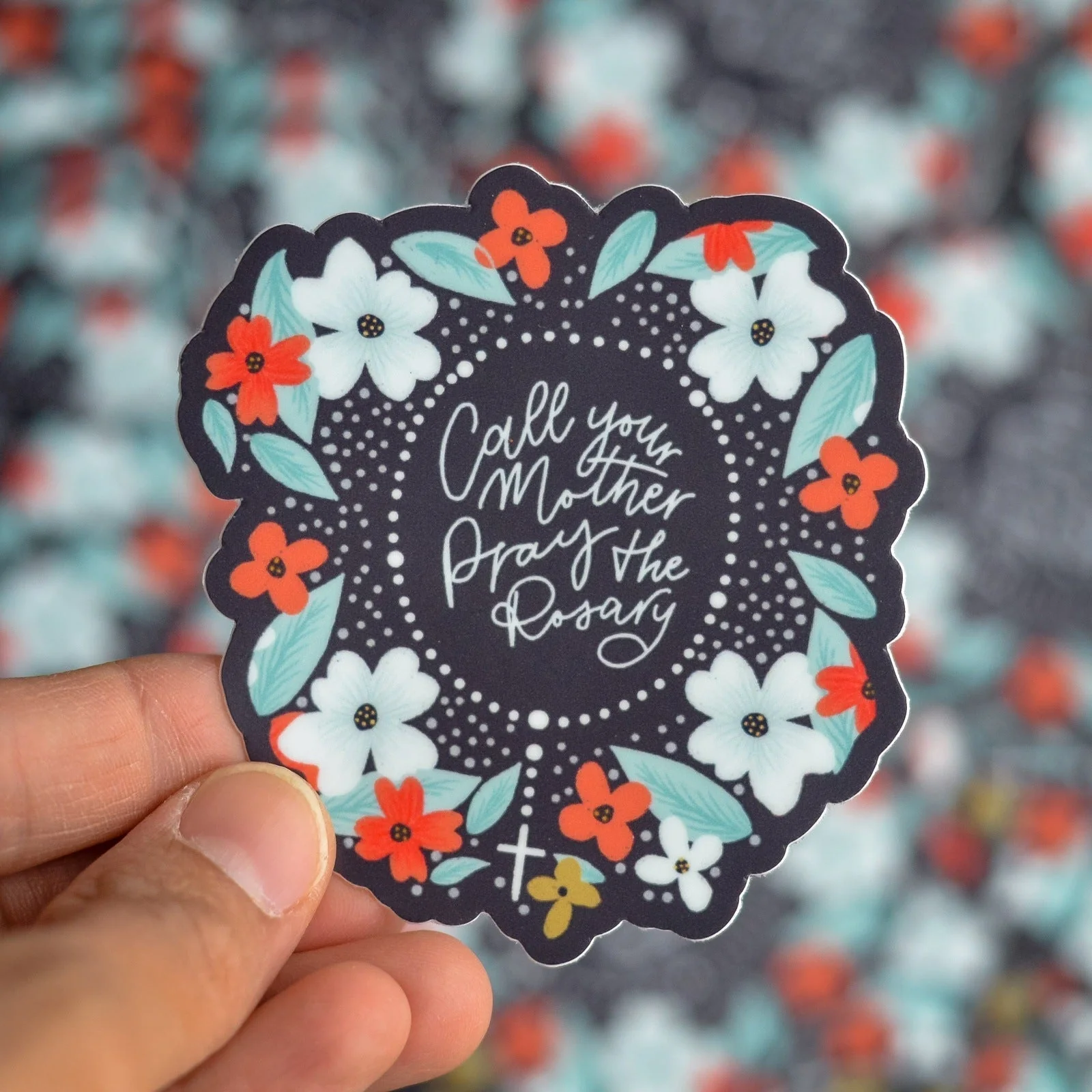 Floral Call Your Mother Pray the Rosary Vinyl Sticker - Image 3