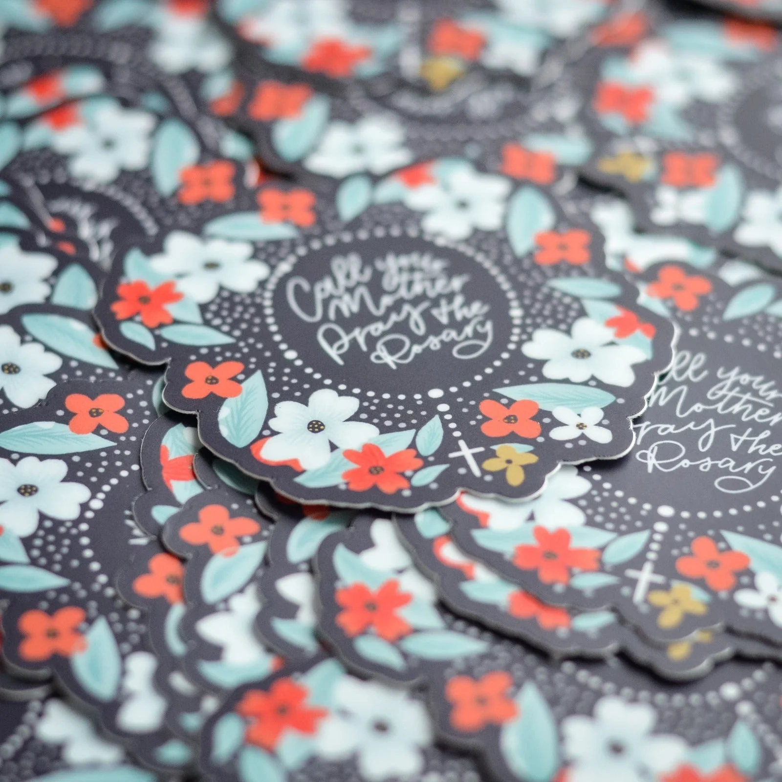 Floral Call Your Mother Pray the Rosary Vinyl Sticker - Image 4
