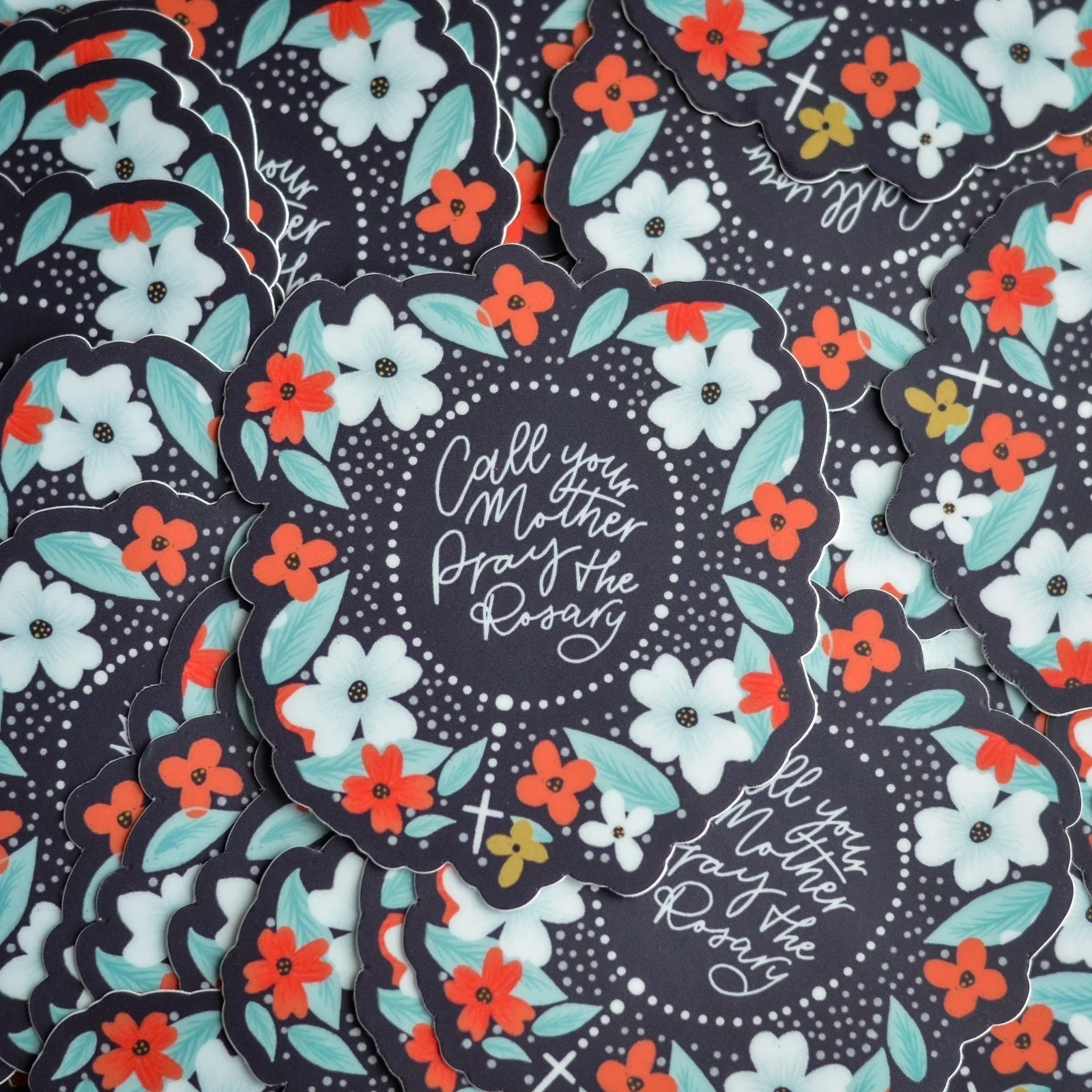 Floral Call Your Mother Pray the Rosary Vinyl Sticker - Image 5