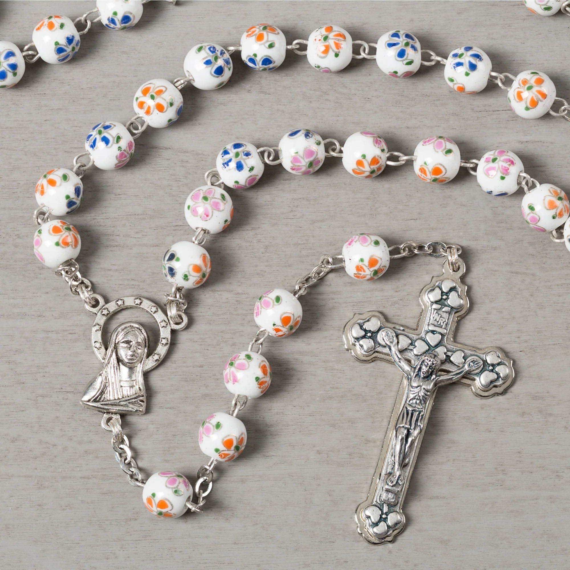 Floral Ceramic Bead Rosary - Image 3