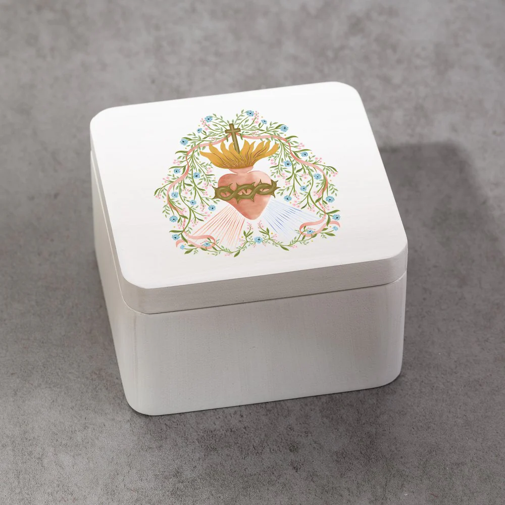Floral Divine Mercy Sacred Heart Rosary Keepsake Box - Image 2