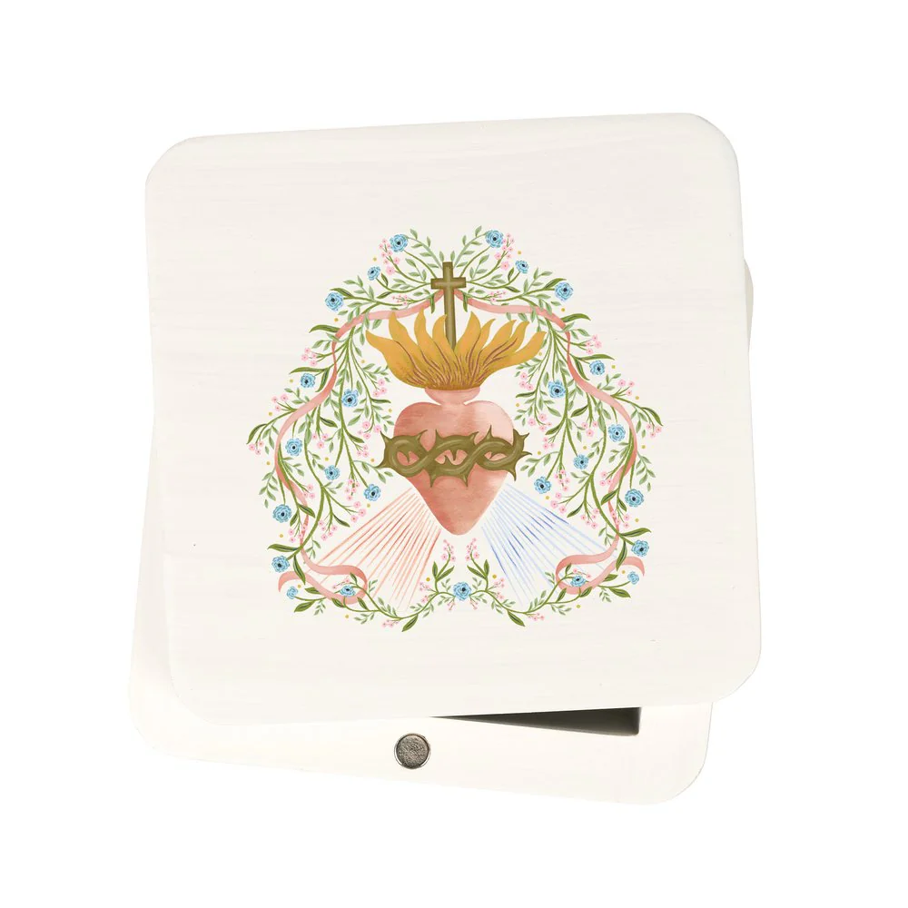 Floral Divine Mercy Sacred Heart Rosary Keepsake Box - Image 3
