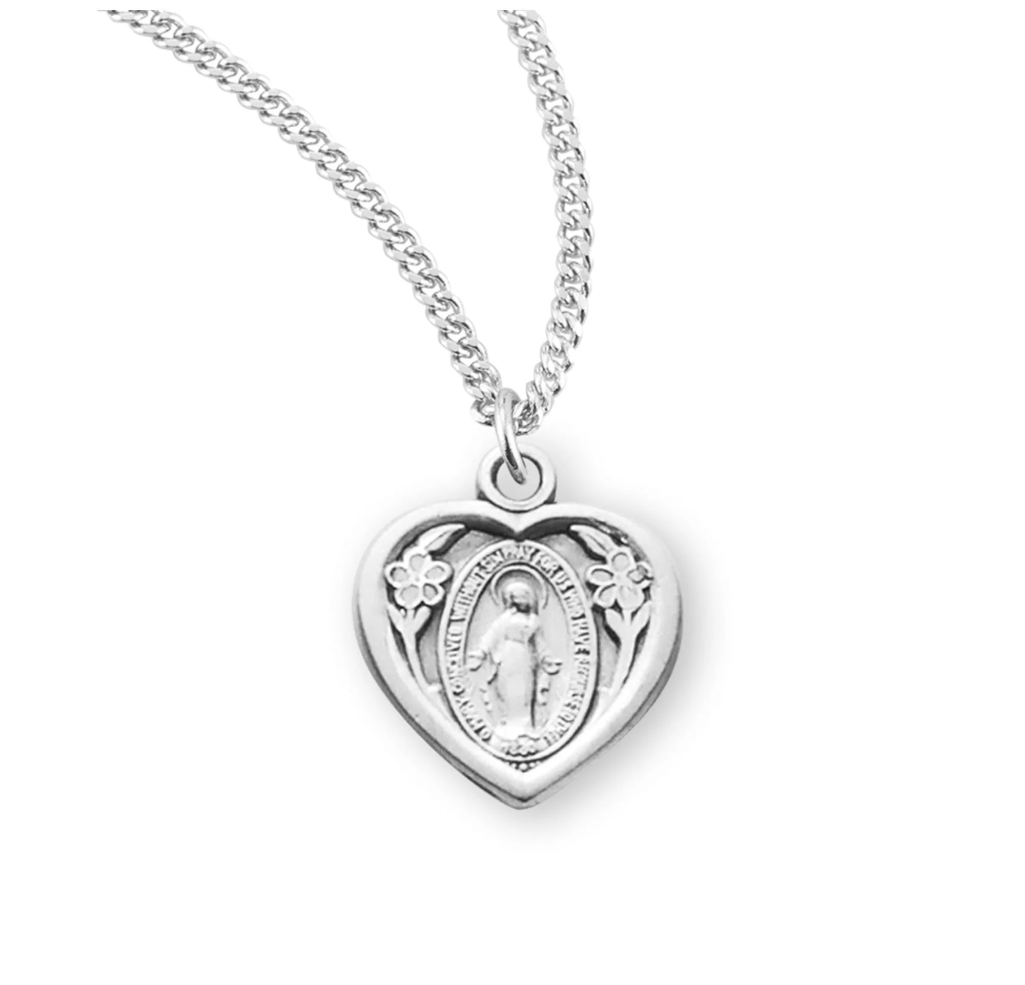 Floral Heart Miraculous Medal Necklace