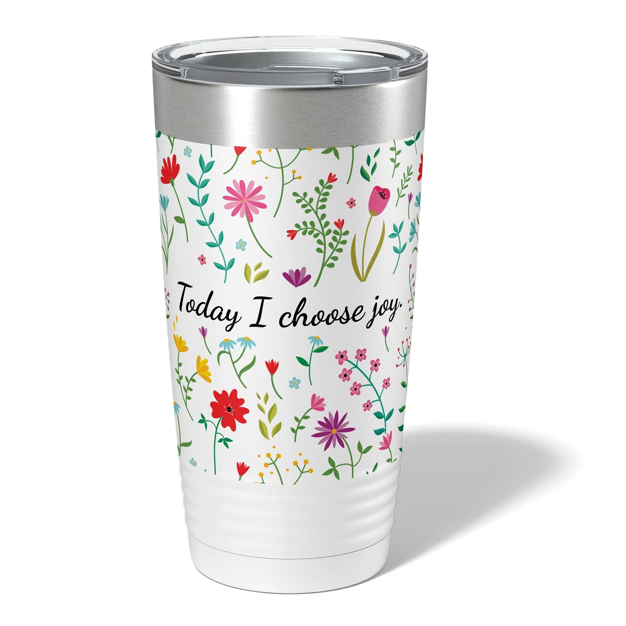 Floral I Choose Joy Insulated White 20oz Tumbler - Image 2