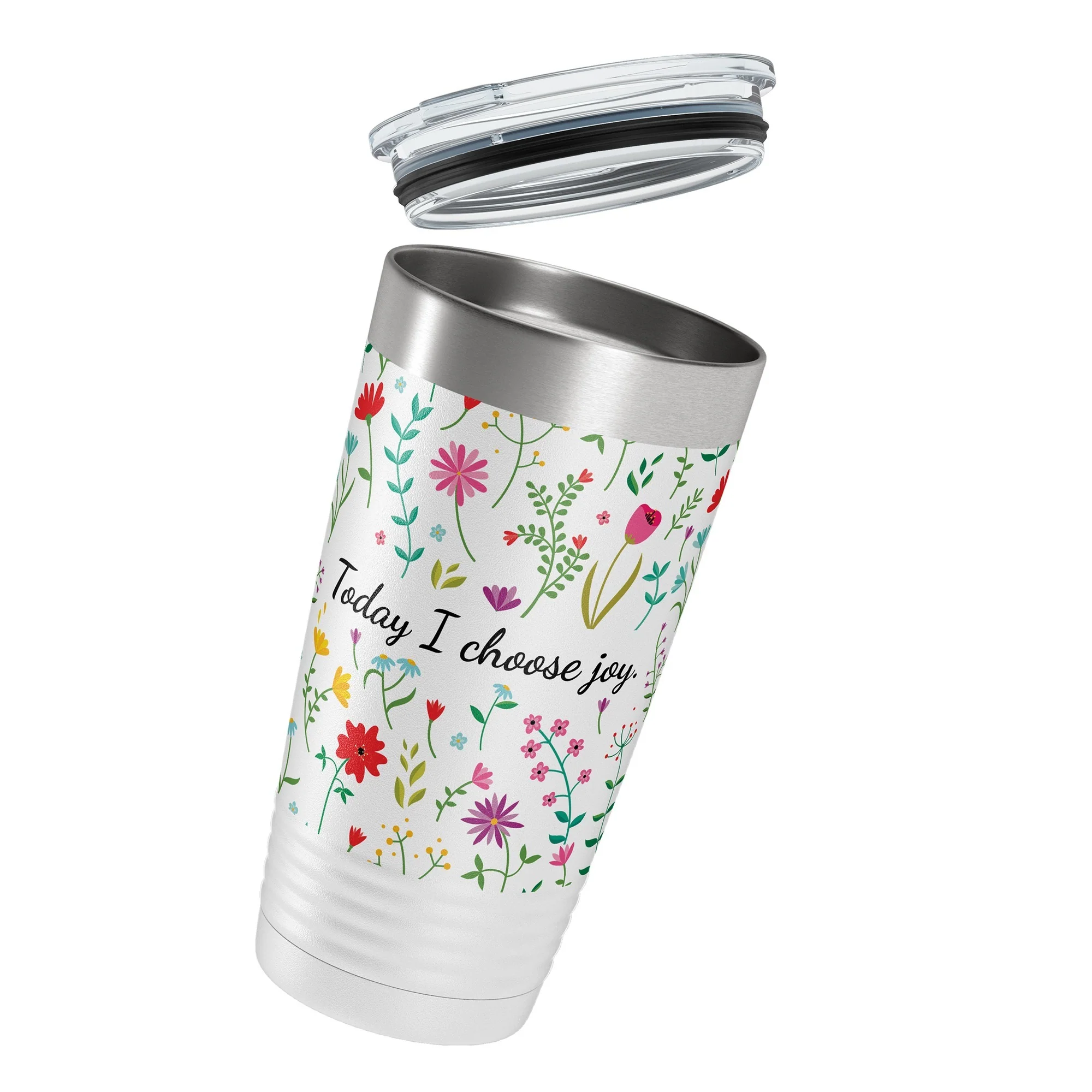 Floral I Choose Joy Insulated White 20oz Tumbler - Image 3