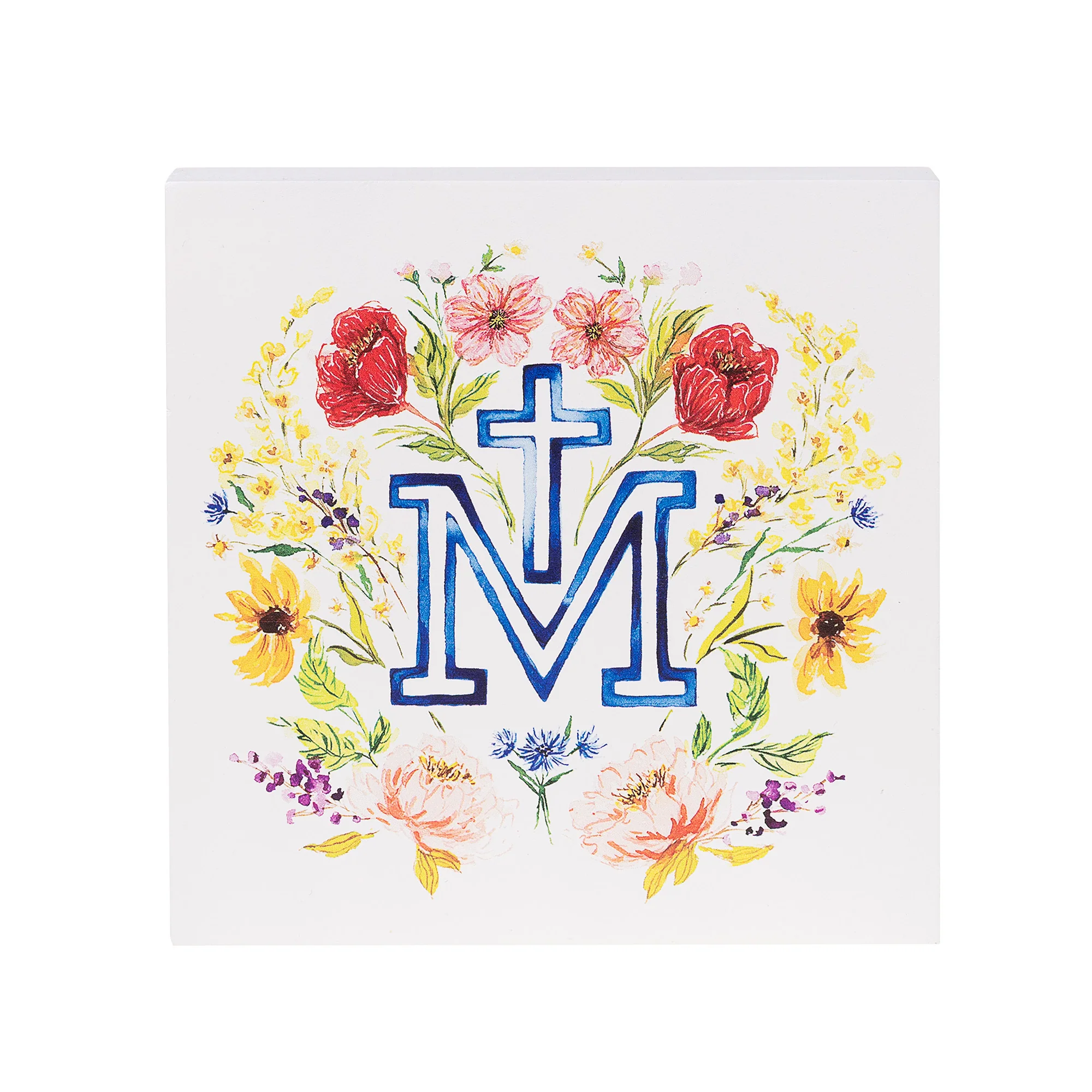 Floral Marian Cross Wood Block Sign - Image 3