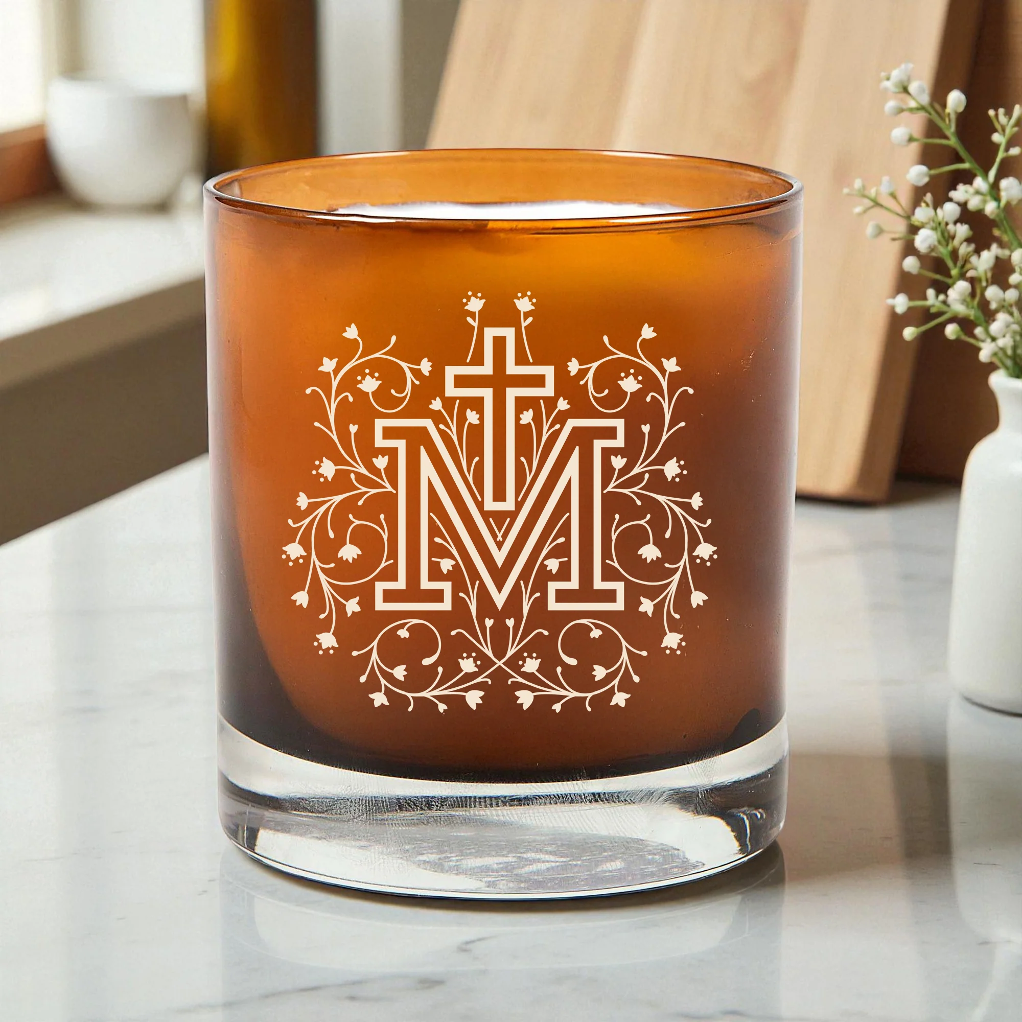 Floral Marian Cross Candle - Image 2