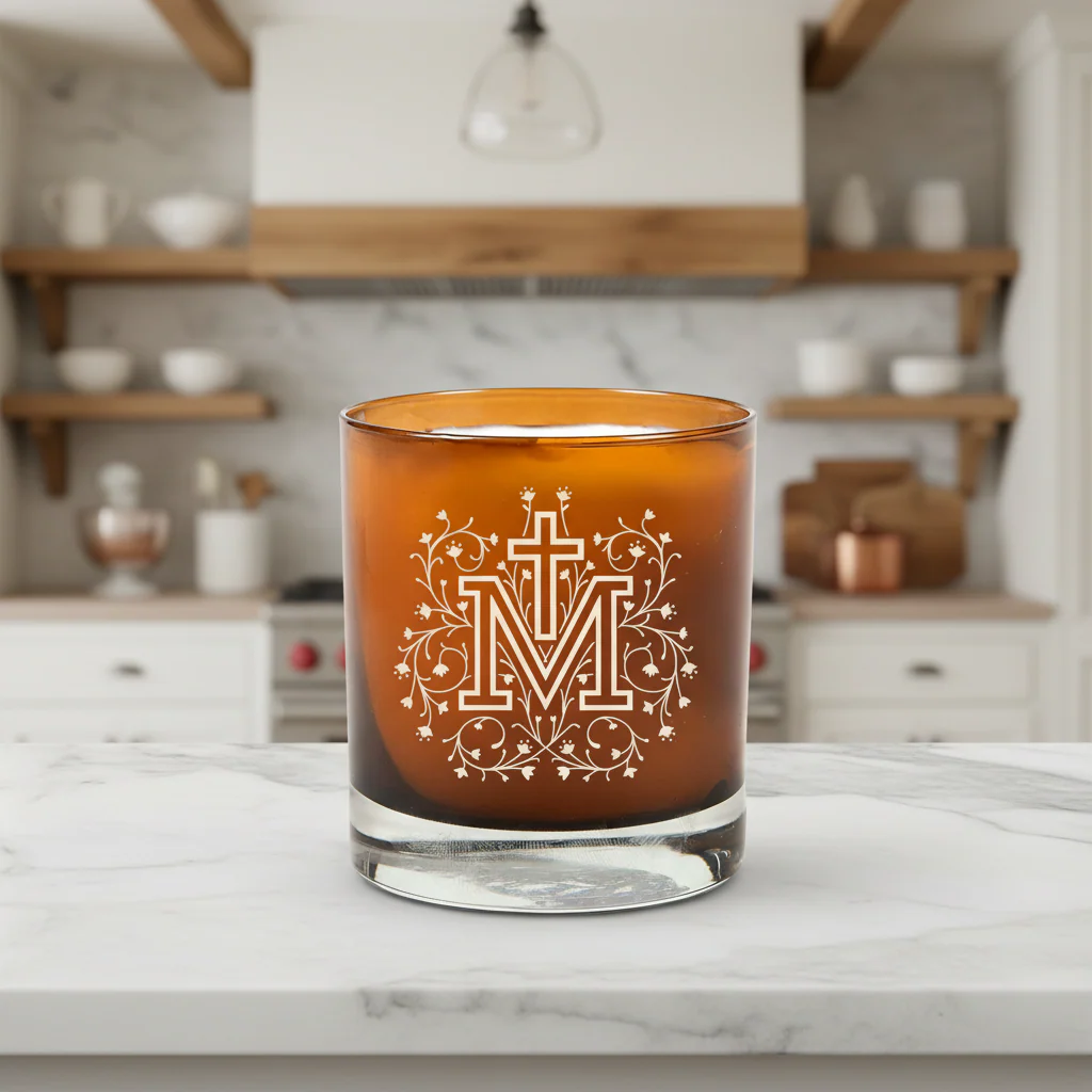 Floral Marian Cross Candle - Image 4