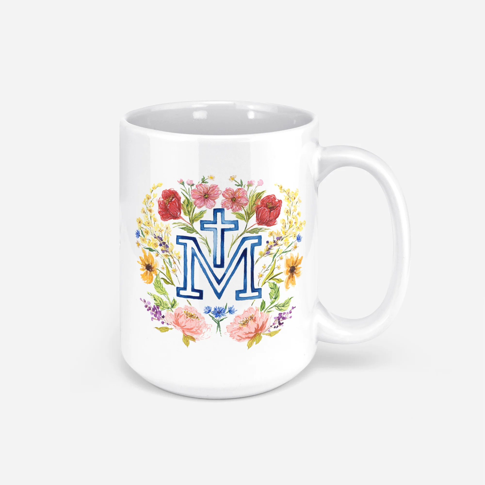 Floral Marian Cross Coffee Mug - Image 2