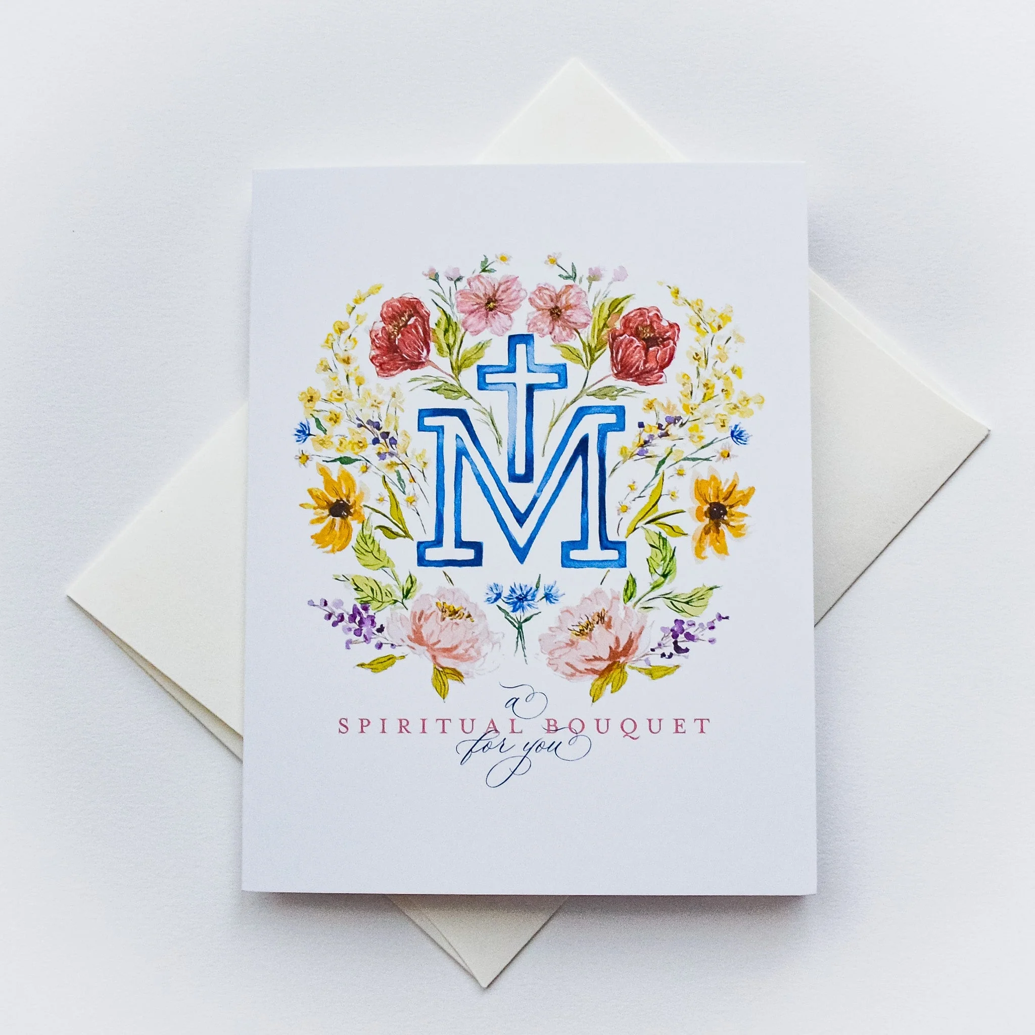 Floral Marian Cross Spiritual Bouquet Greeting Card - Image 2