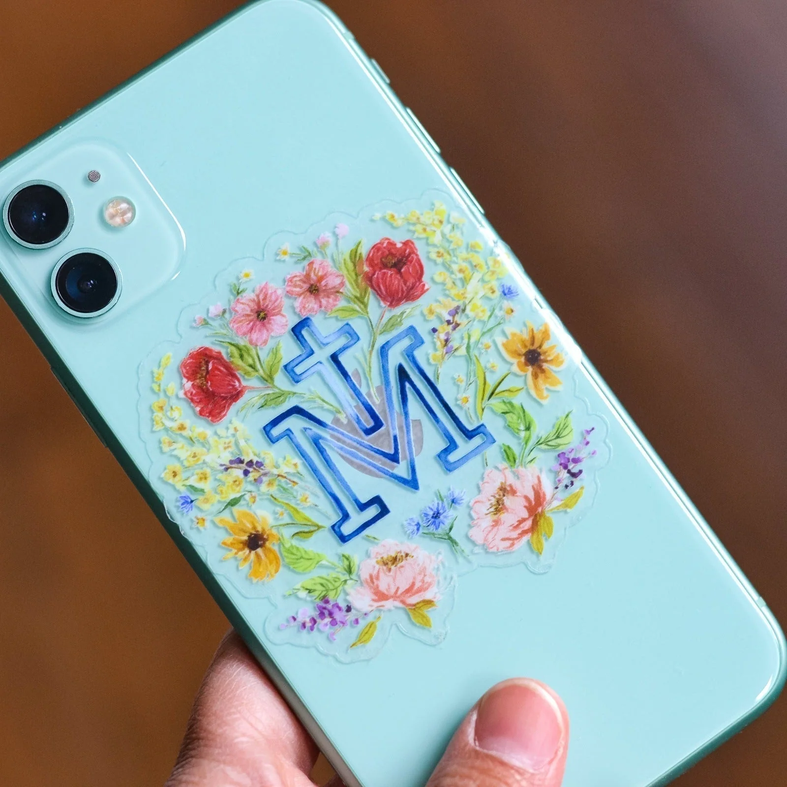 Floral Marian Cross Vinyl Sticker - Image 2
