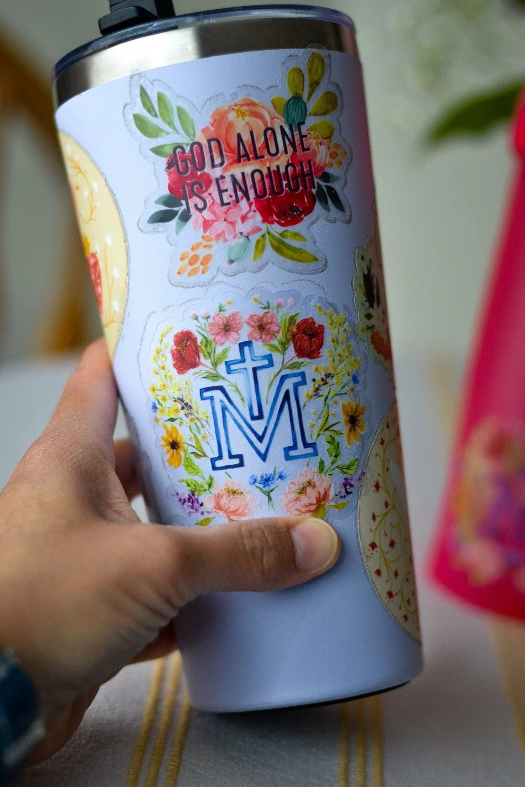 Floral Marian Cross Vinyl Sticker - Image 7