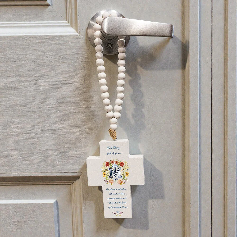Floral Marian Hail Mary Hanging Cross - Image 3