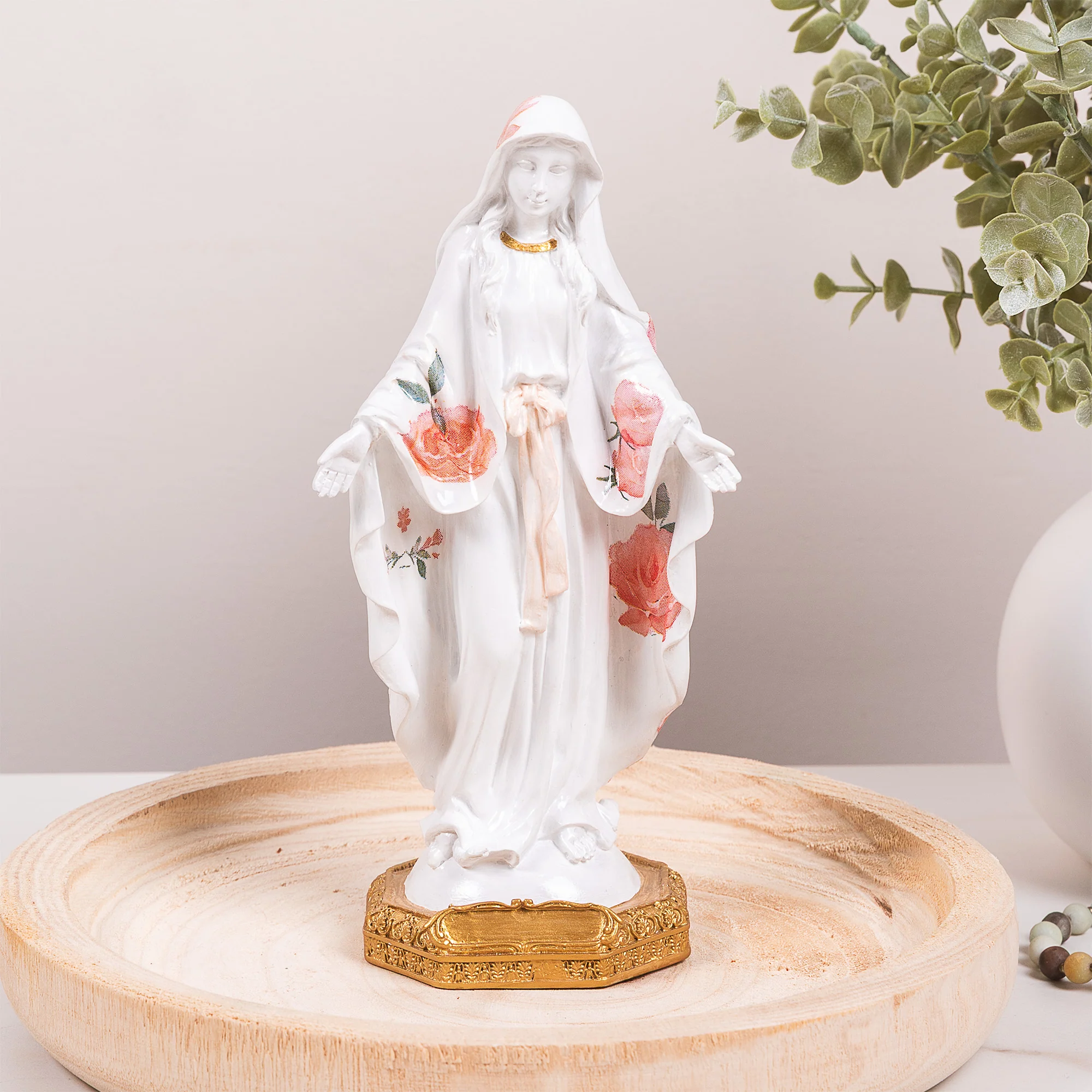 Floral Our Lady of Grace Mystical Rose Statue - 8"