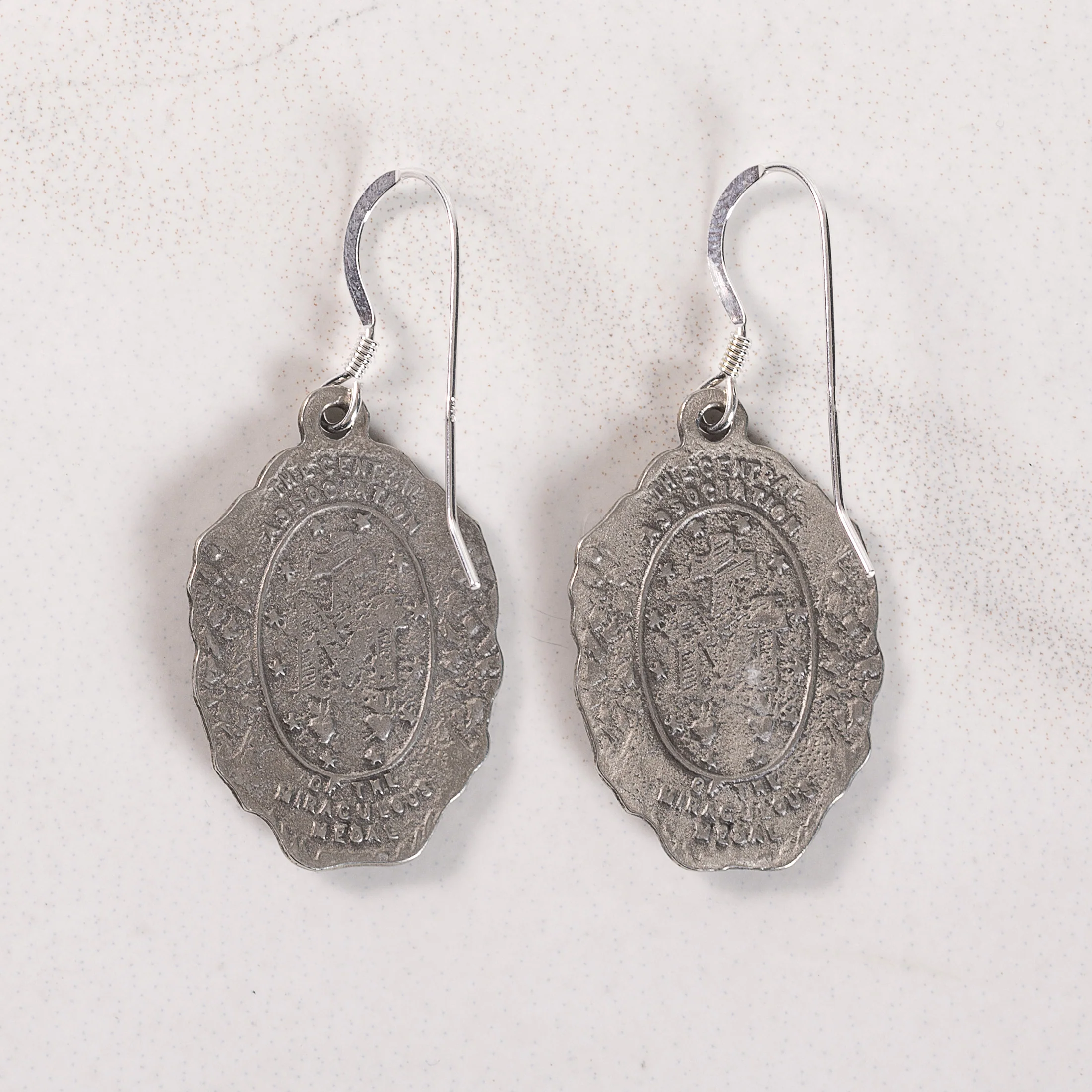 Floral Scrolled Miraculous Medal Earrings - Gold or Silver - Image 2