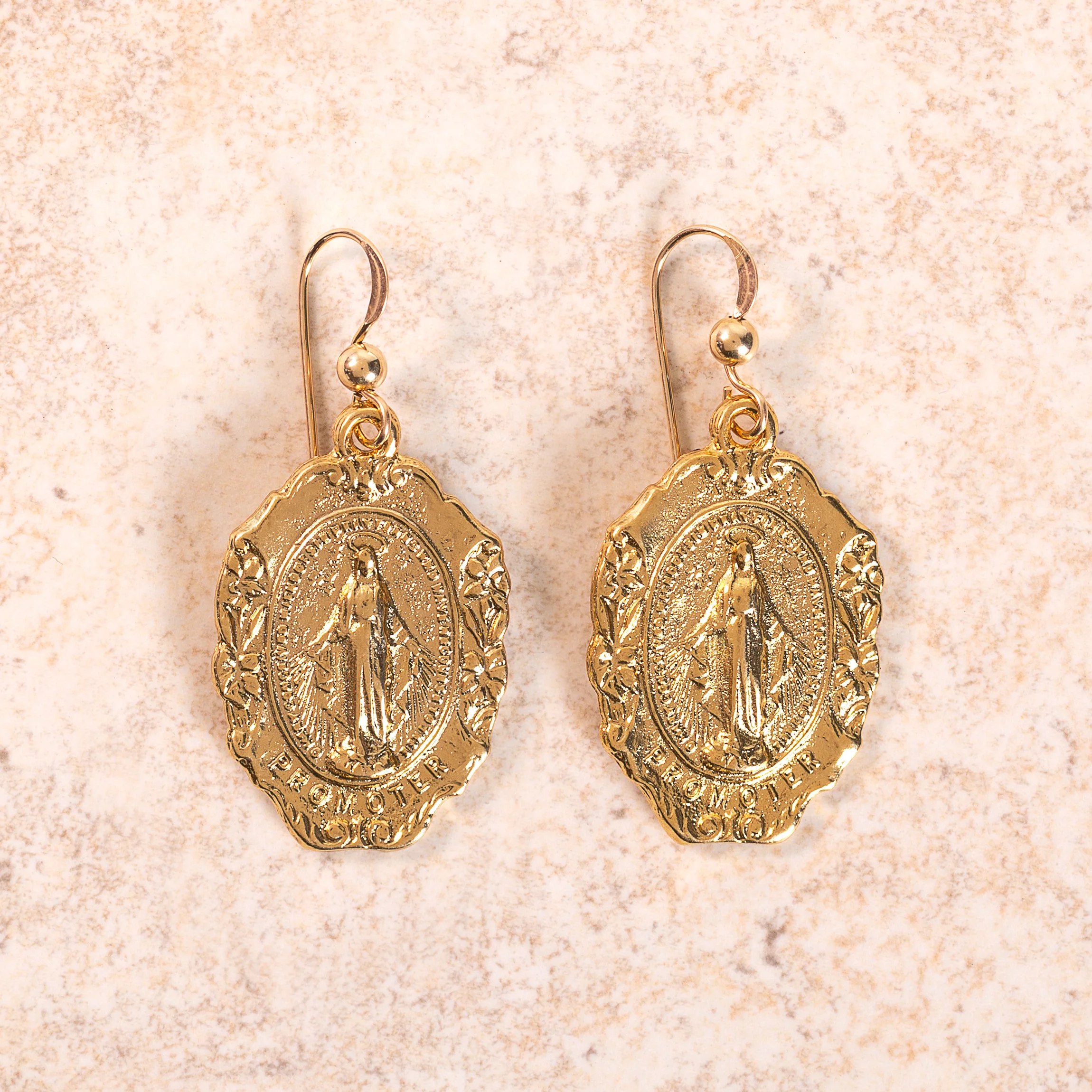 Floral Scrolled Miraculous Medal Earrings - Gold or Silver - Image 4