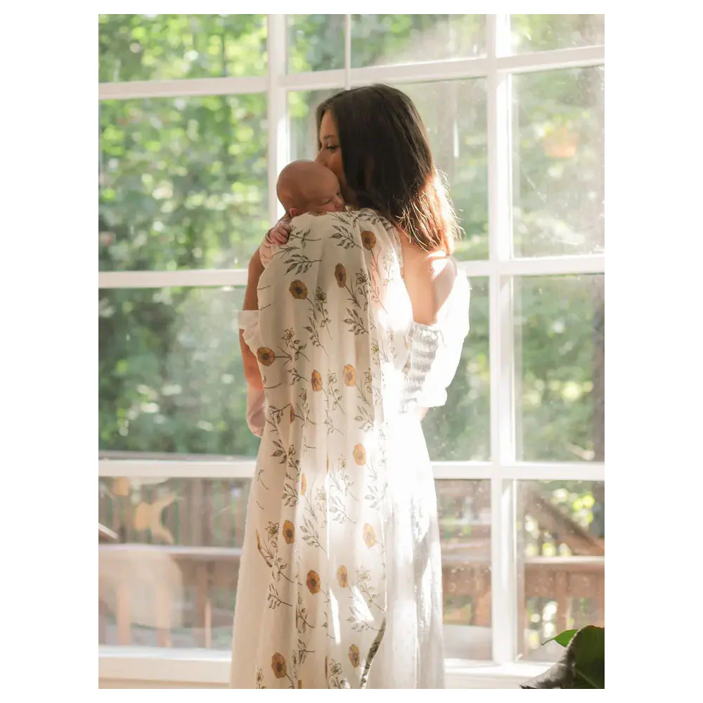 Flowers of the Holy Family Muslin Swaddle Blanket - Image 3
