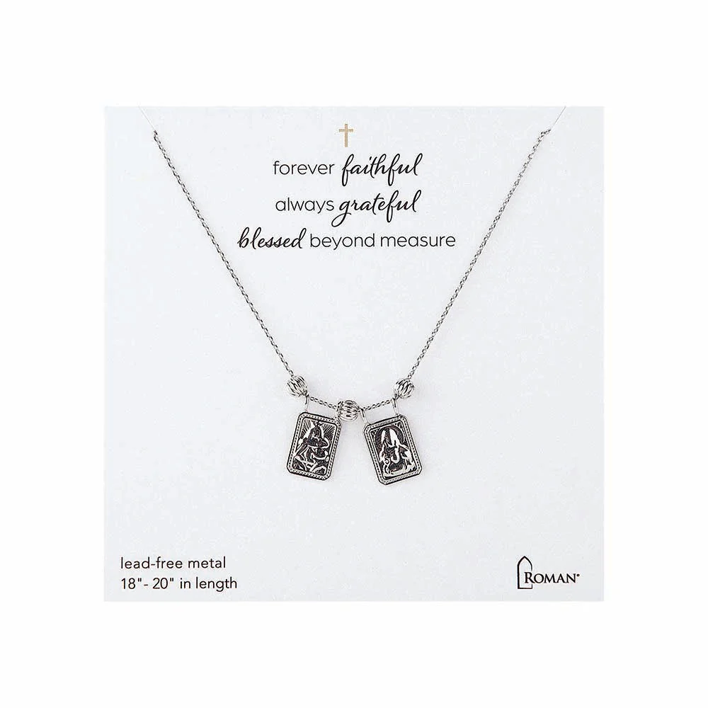 Fluted Bead & Scapular Necklace - Gold or Silver - Image 2