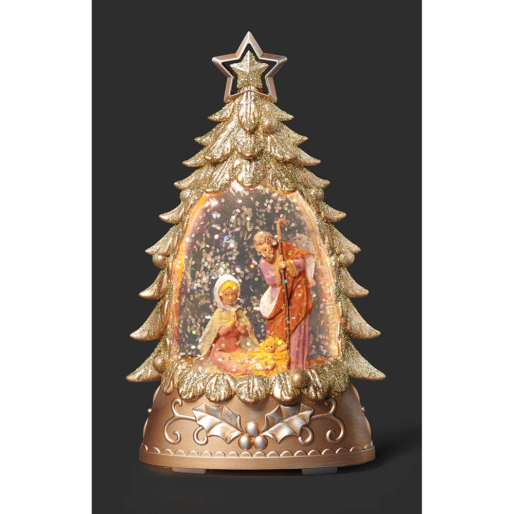 Fontanini Holy Family Christmas Tree LED Glitter Dome