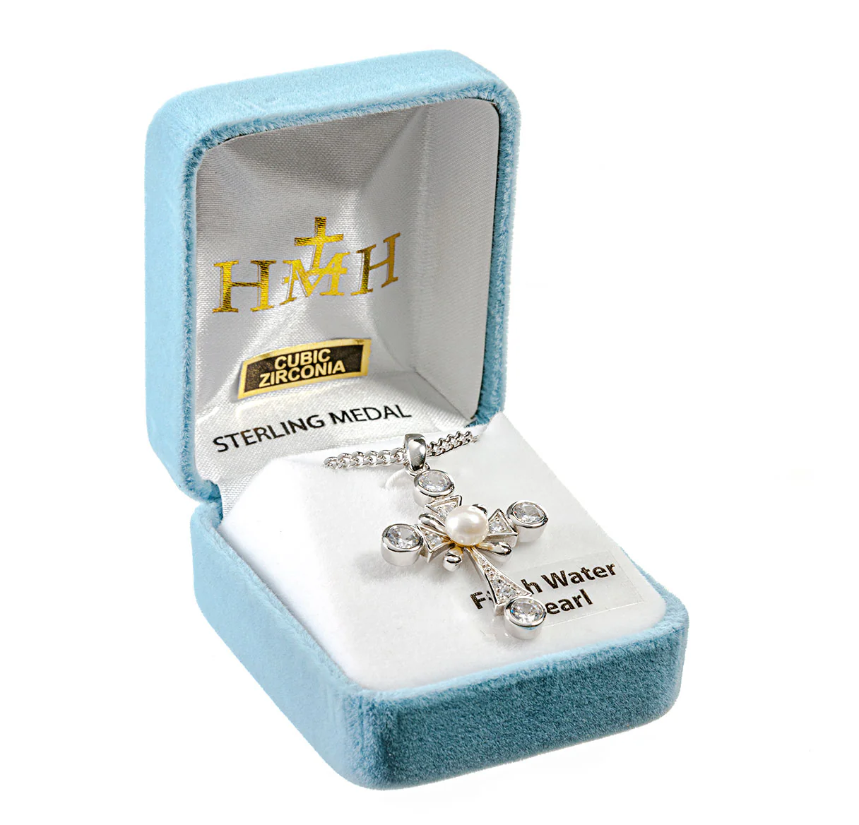 Freshwater Pearl & Cubic Zirconia Cross Necklace - Image 3
