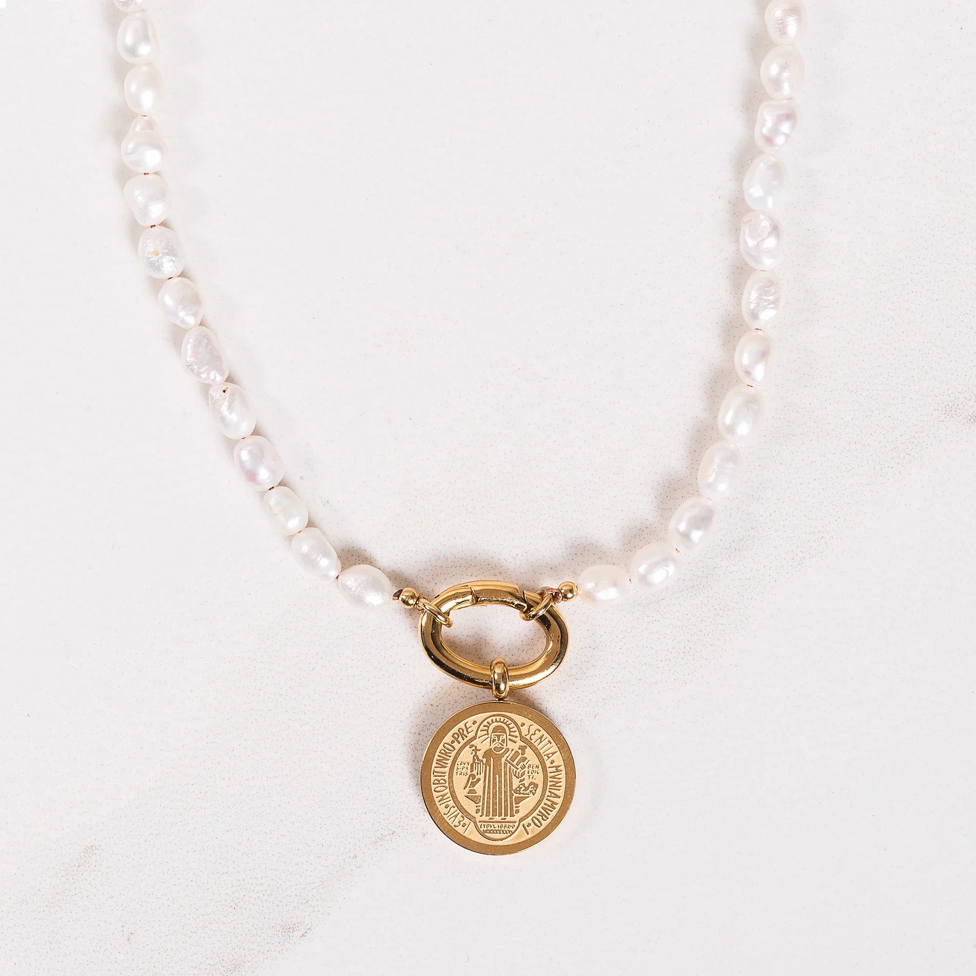 Freshwater Pearl & Gold St. Benedict Medal Necklace - Small or Large - Image 3
