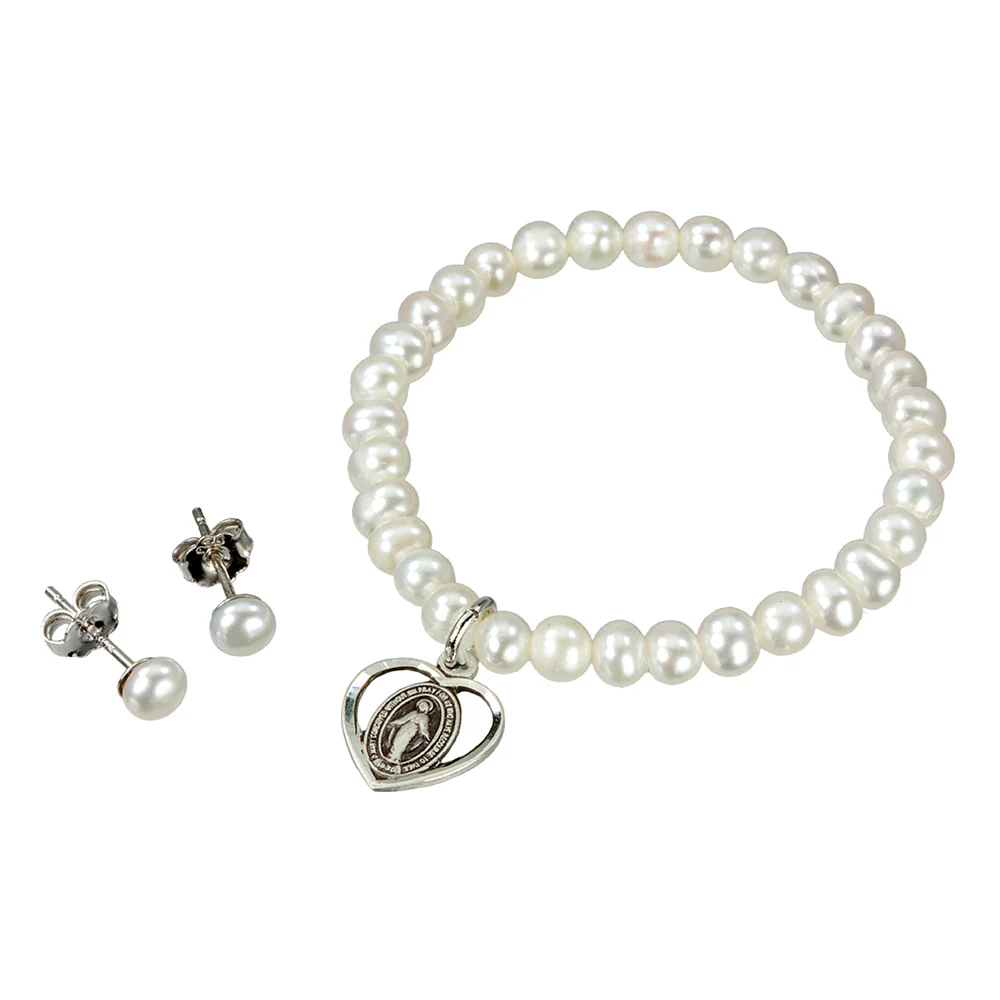 Freshwater Pearl Miraculous Heart Bracelet & Earrings - Set - Image 2