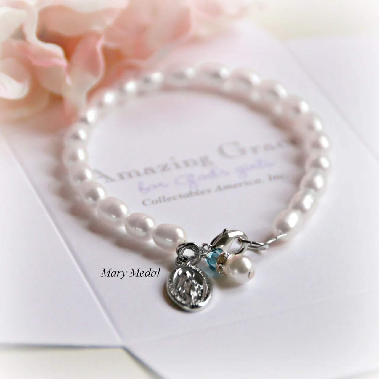 Freshwater Pearl Miraculous Medal First Communion Bracelet