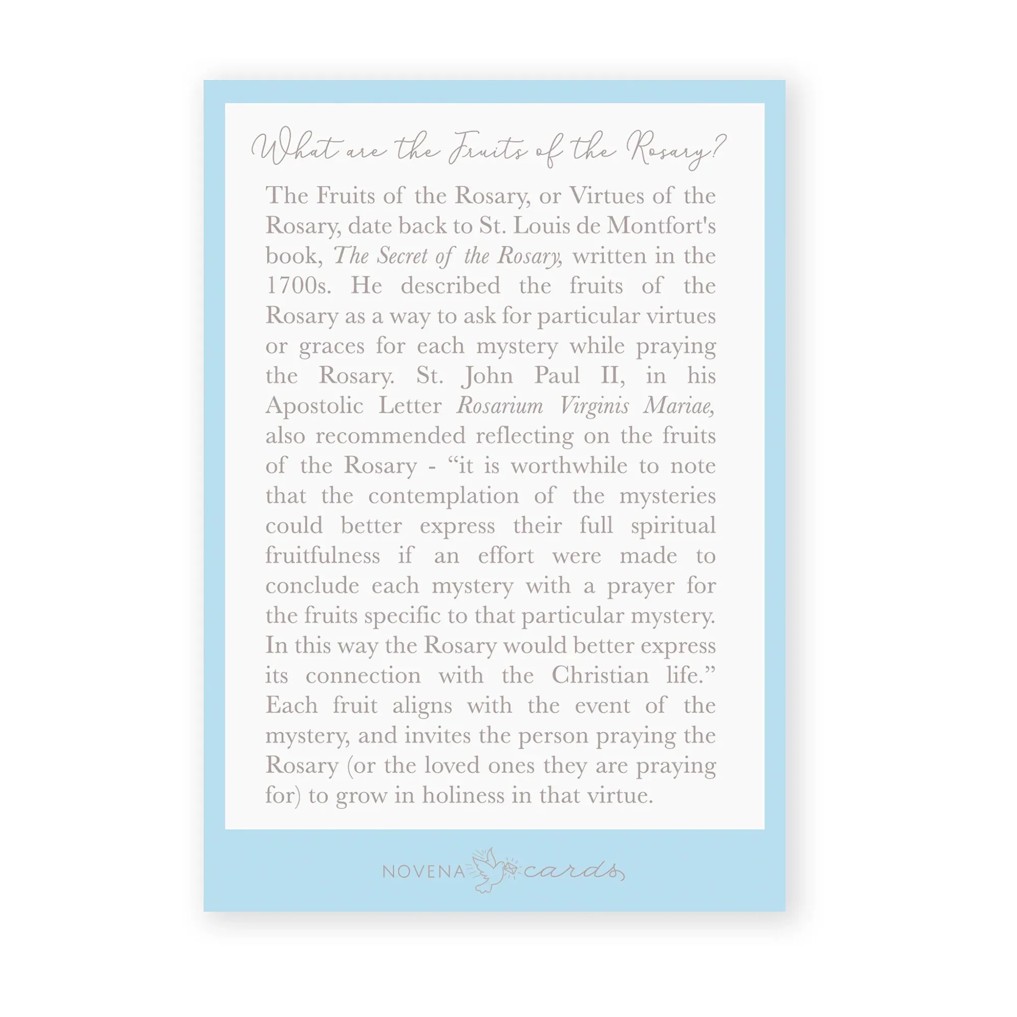 Fruits of the Mysteries of the Rosary Folded Prayer Card - Image 3