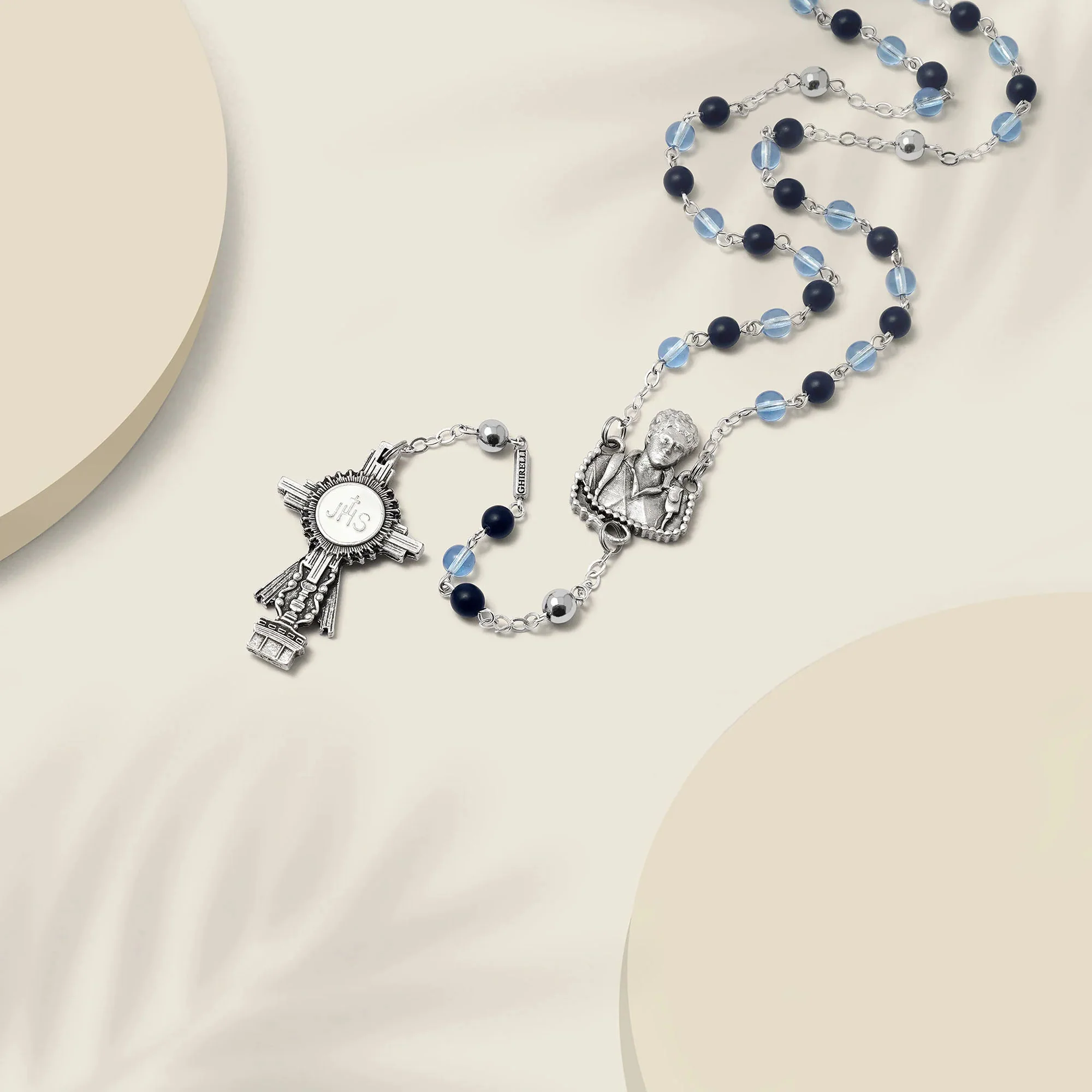 Ghirelli Blue Bohemian Glass St. Carlo Acutis Rosary - Image 2