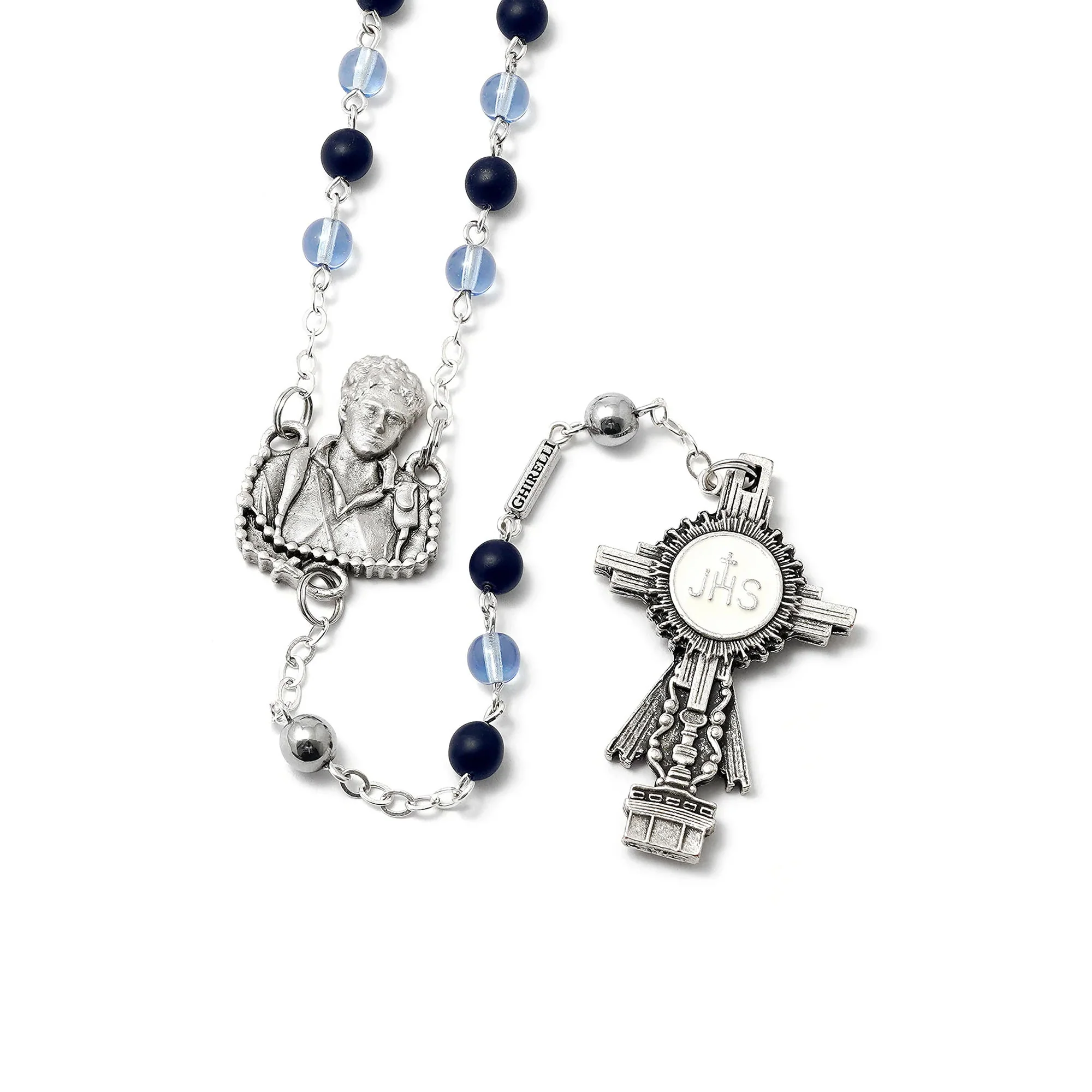Ghirelli Blue Bohemian Glass St. Carlo Acutis Rosary - Image 3