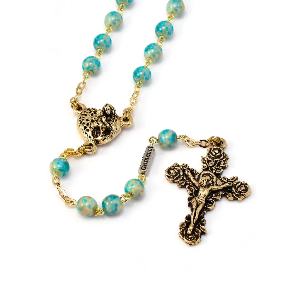 Ghirelli Heart of Love Rosary - Aqua or Pink