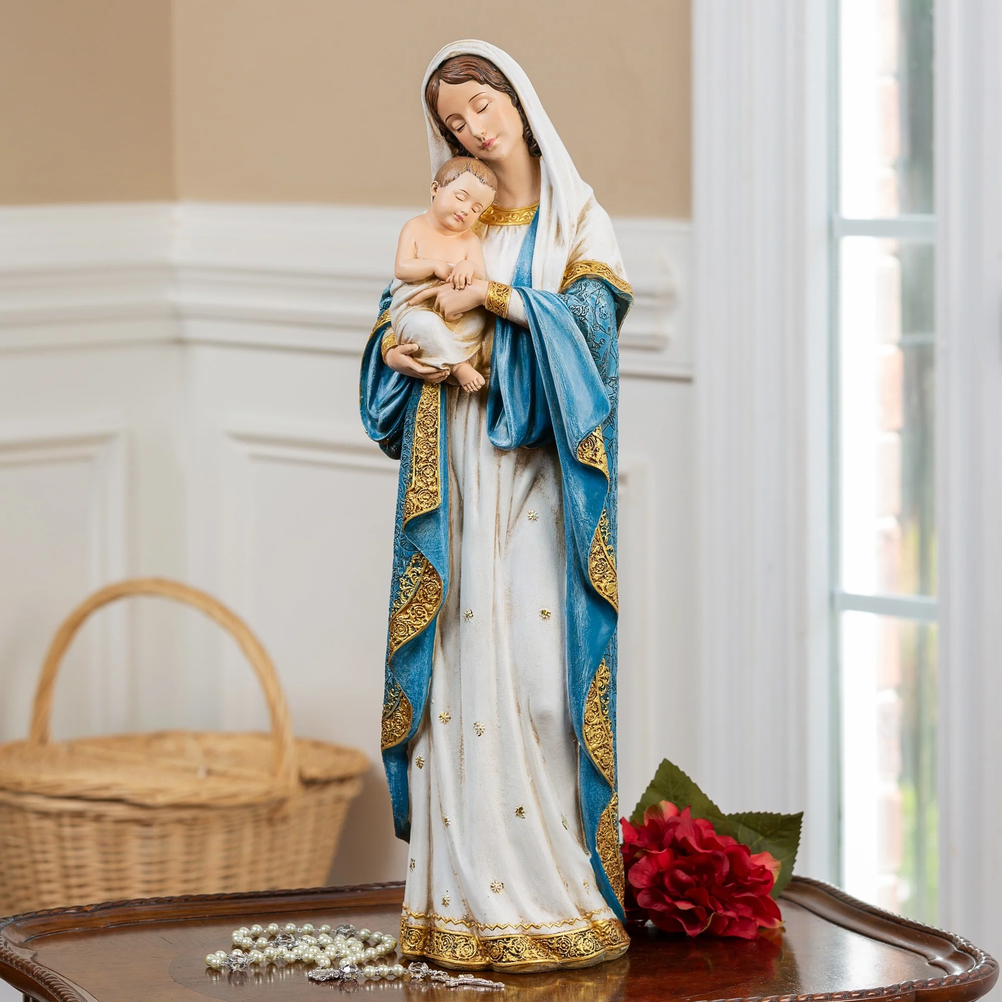 Gilded Madonna & Child Statue - Multiple Sizes - Image 6