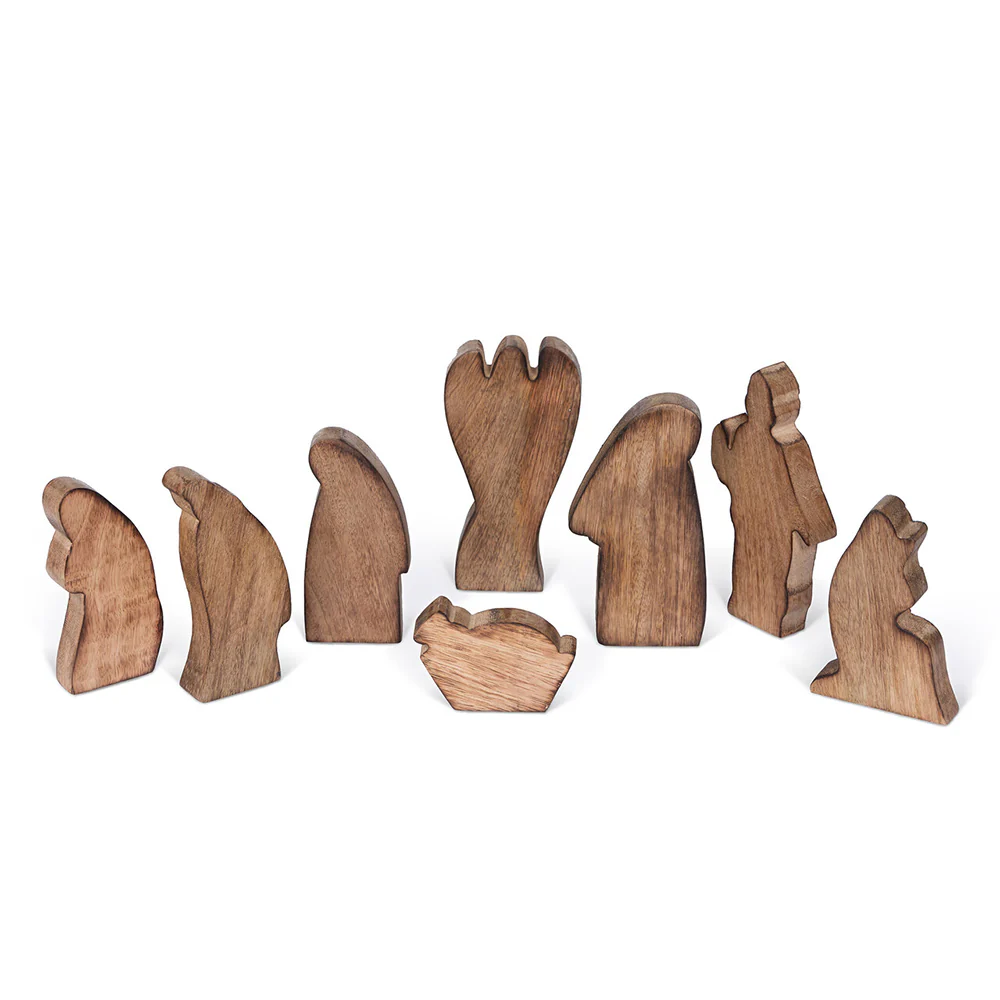 Gilded Wood Carved Nativity Set - 8 Pieces - Image 3