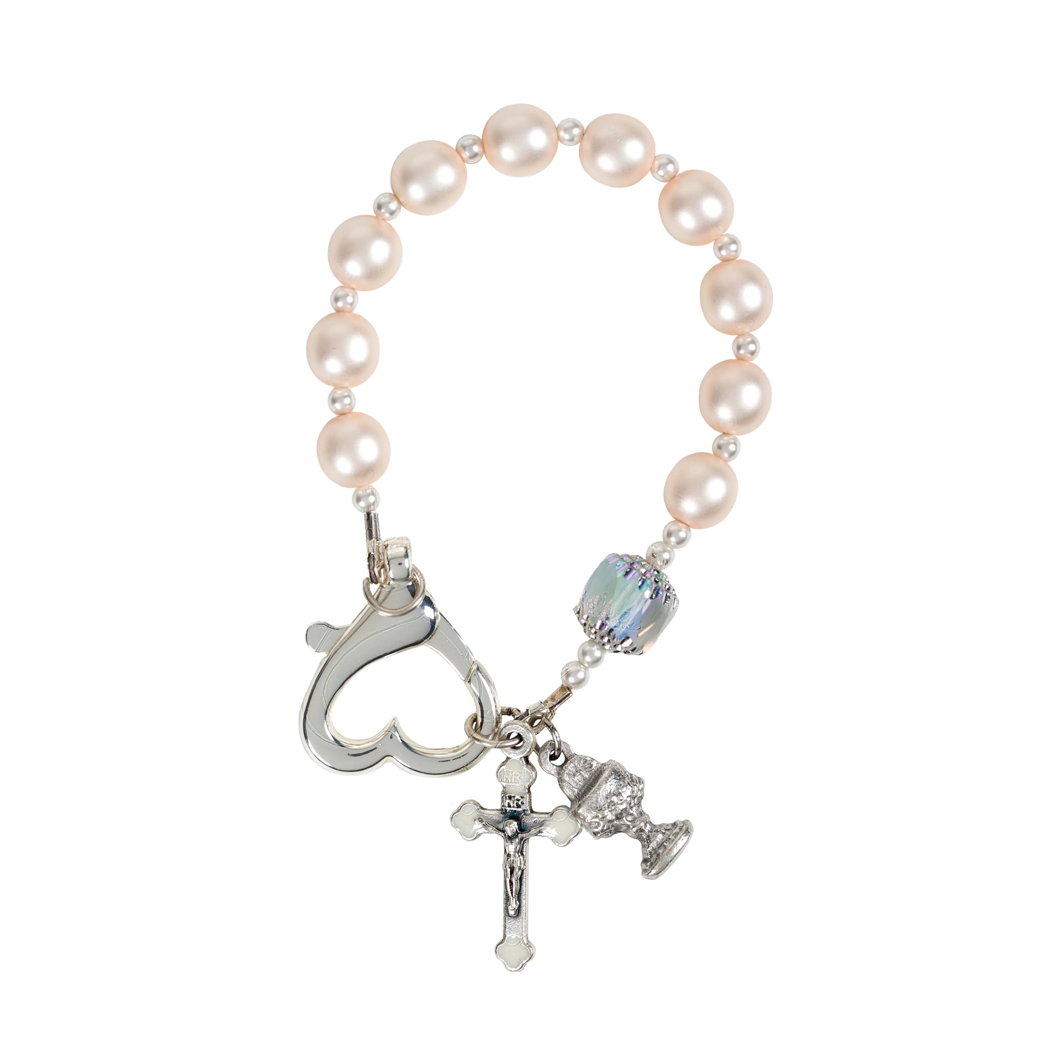Girl's First Communion Pearl & Blue Rosary Bracelet - Image 3