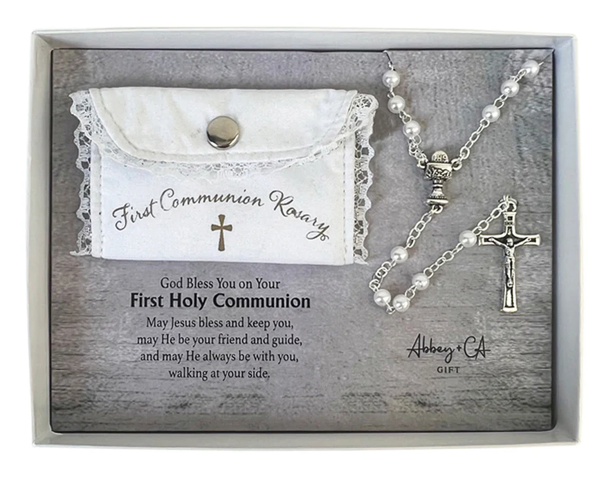 Girl's First Comunion Rosary & Lace Pouch