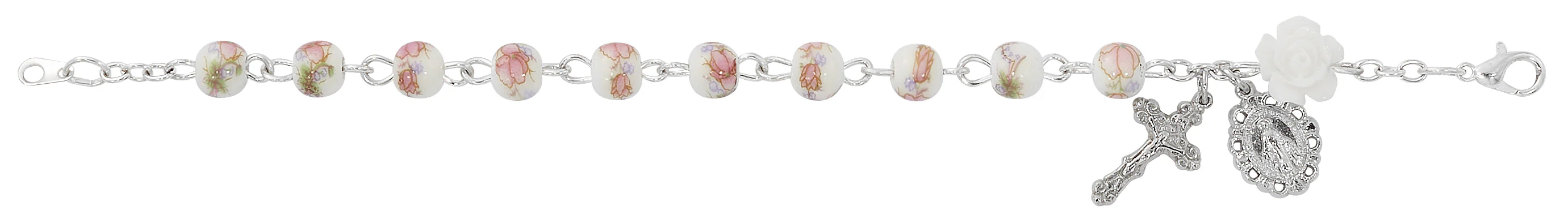 Girl's Petal Pink Miraculous Medal Rosary Bracelet - Image 2