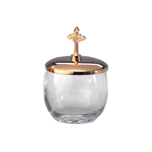 Glass Ablution Cup with Gold Cross Lid - Image 2