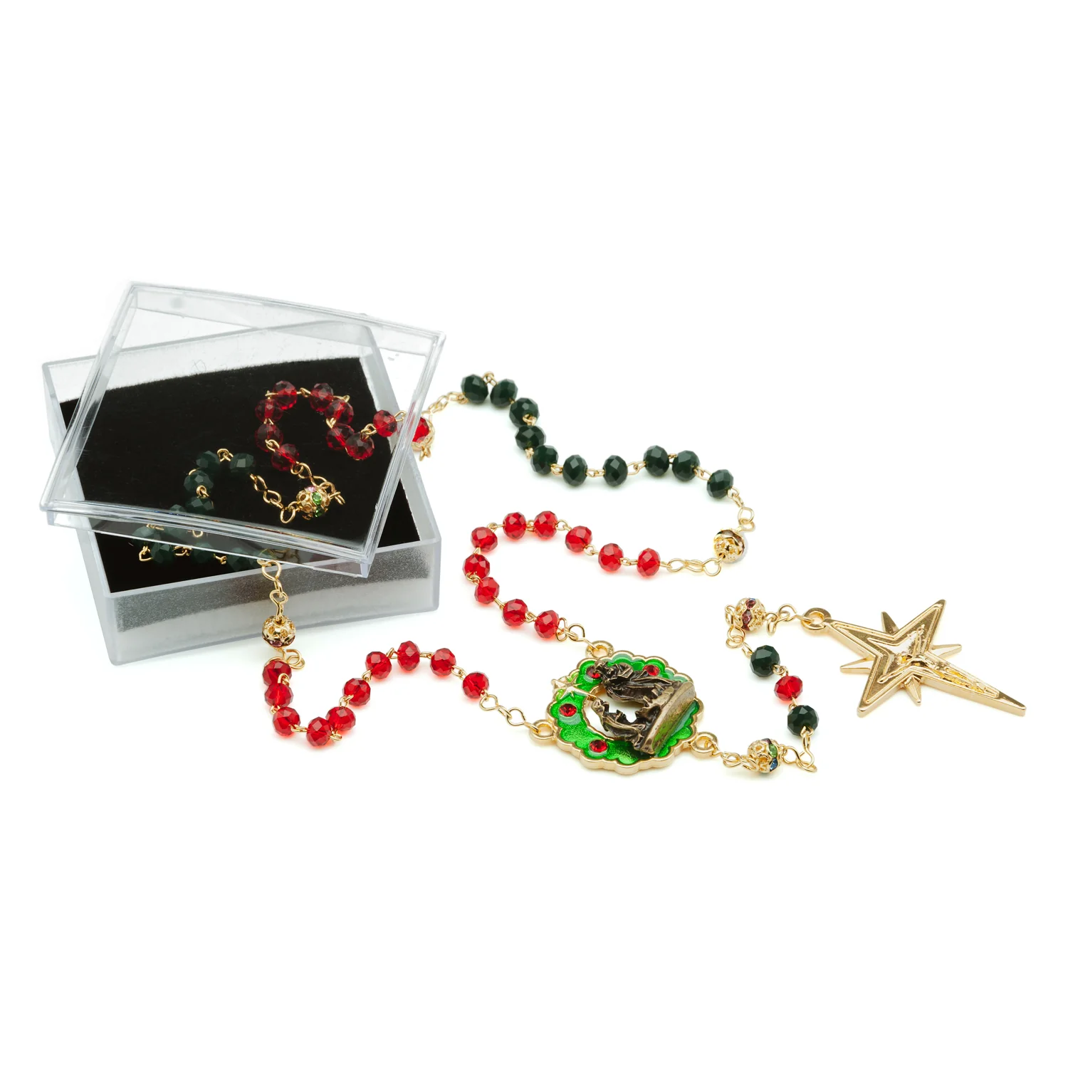 Glass Wreath & Star Christmas Rosary