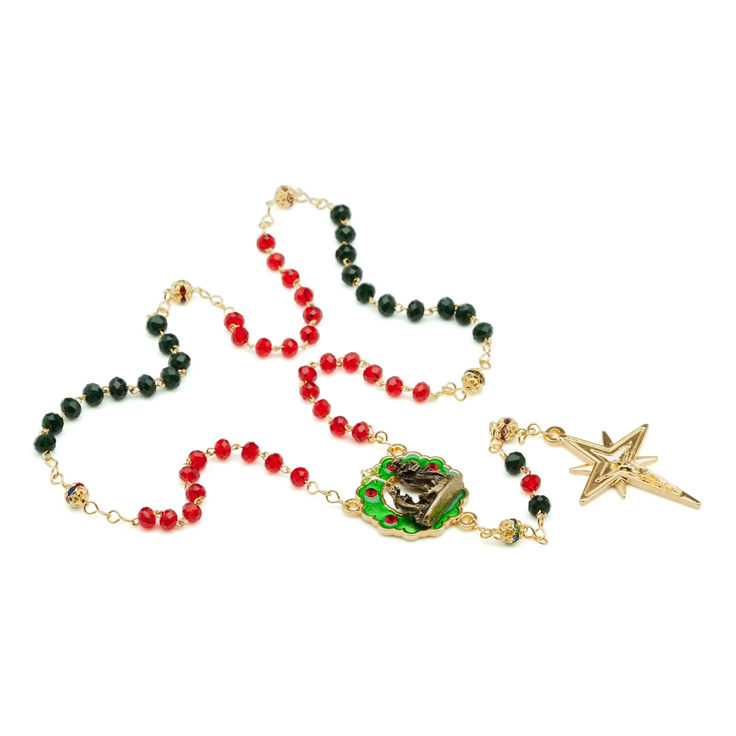 Glass Wreath & Star Christmas Rosary - Image 3
