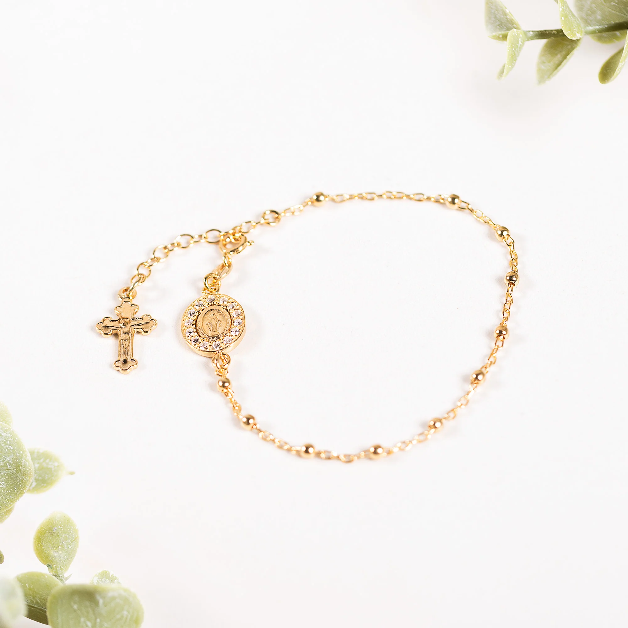 Glimmering Gold Over Sterling Italian Rosary Bracelet - Image 2