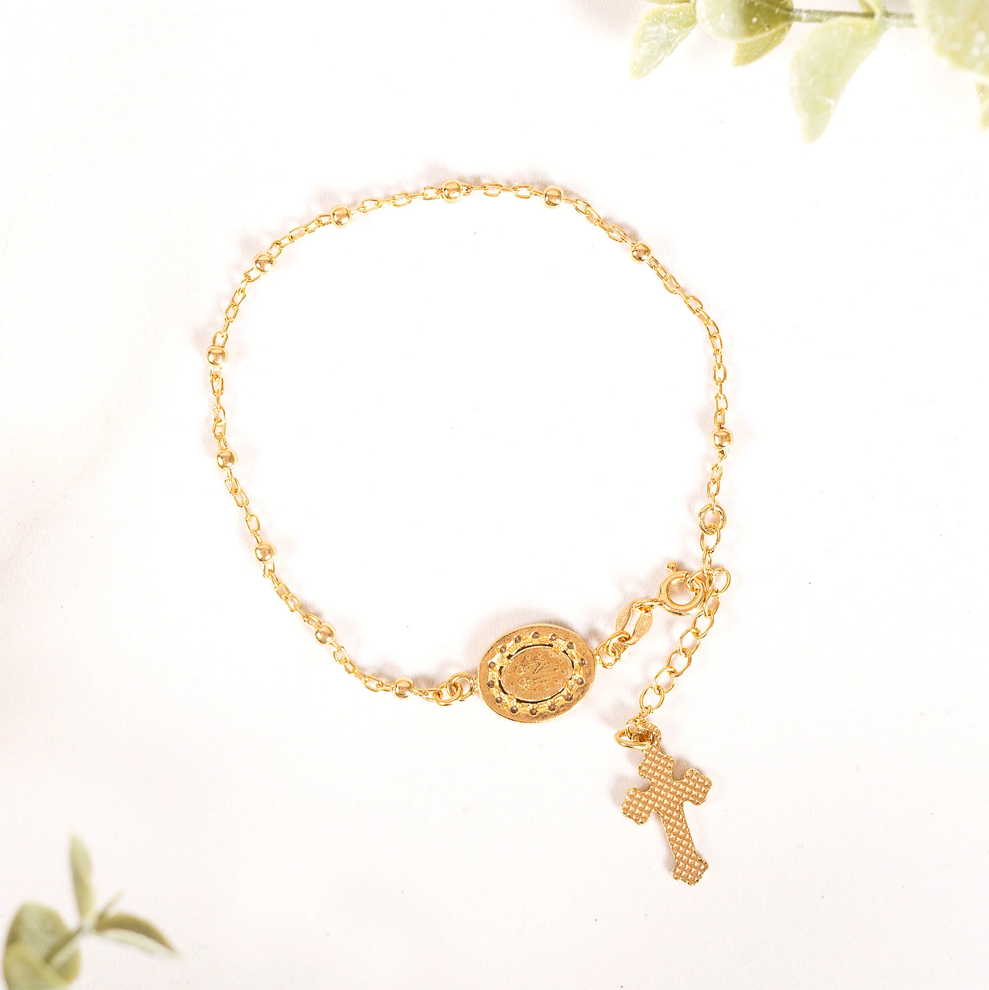 Glimmering Gold Over Sterling Italian Rosary Bracelet - Image 3