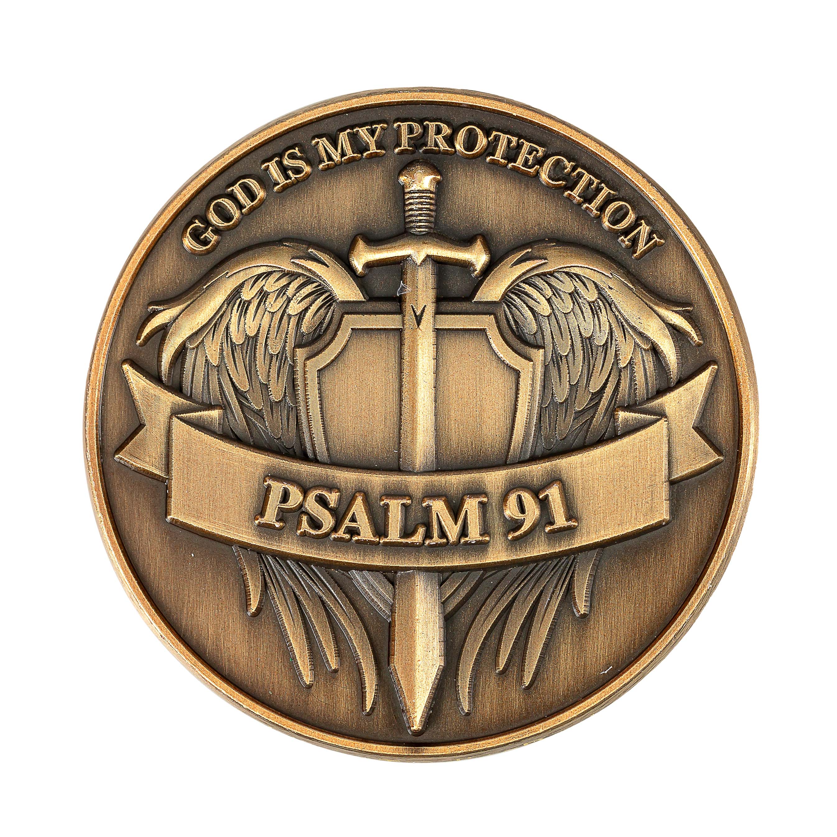 God is My Protection Antique Gold Plated Pocket Coin