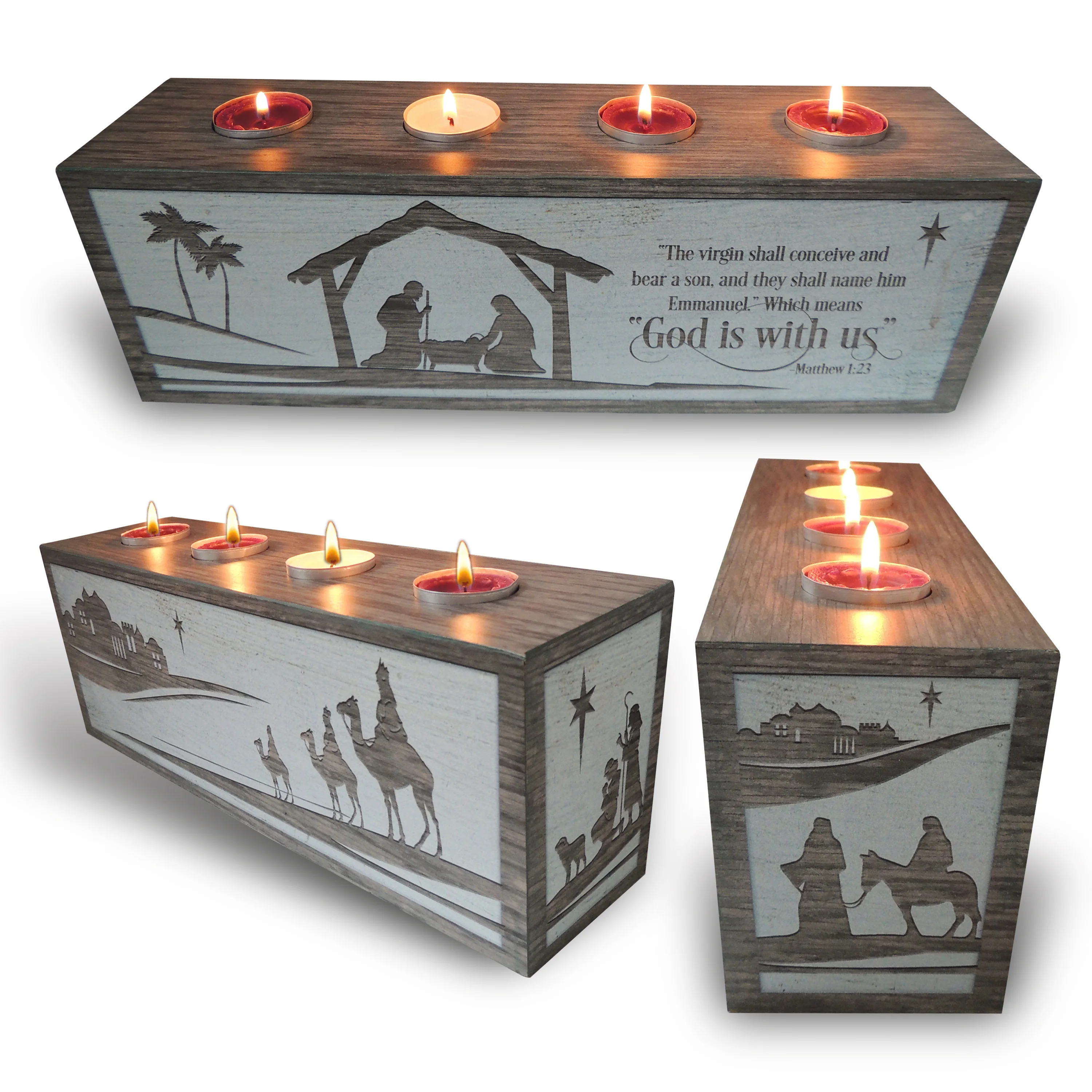 God With Us Advent Block with Tea Lights