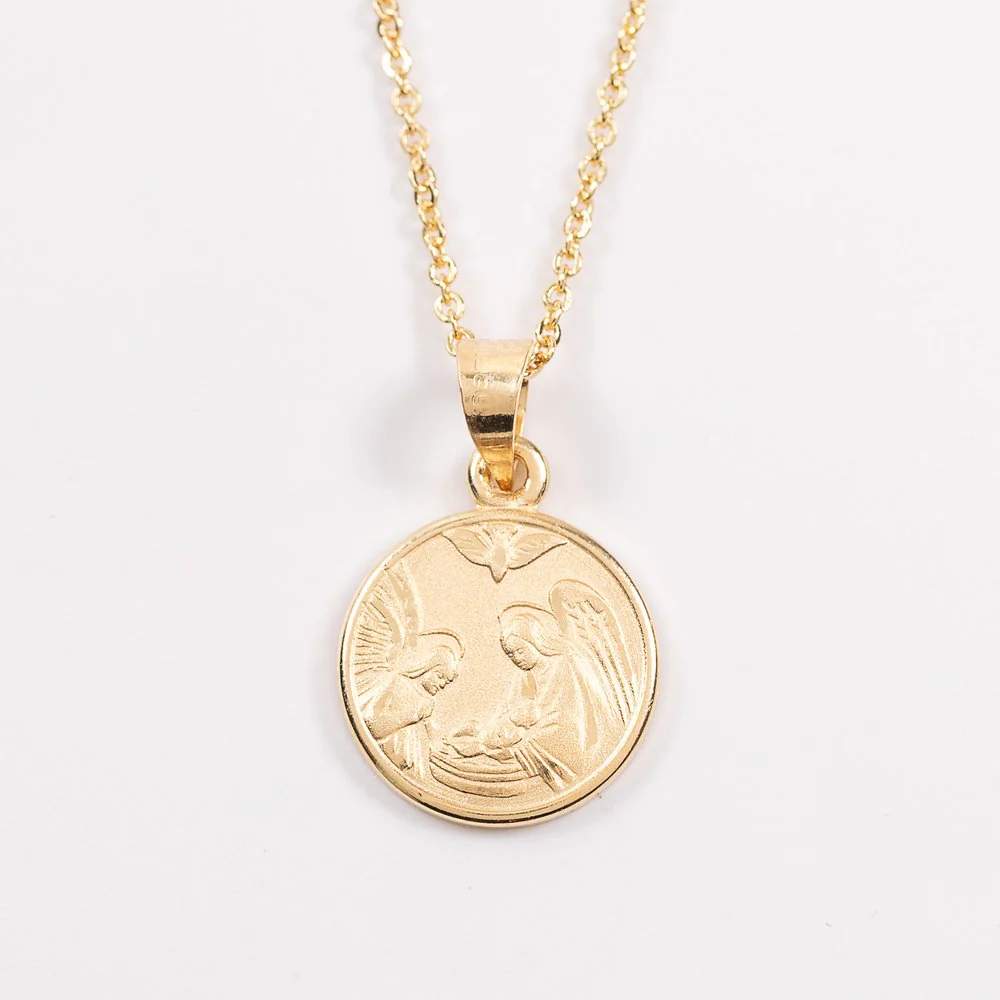 Gold Baptismal Medal Necklace